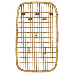 Italian Rattan and Bamboo Wall Hanging Coat Hanger by Olaf von Bohr, 1960s