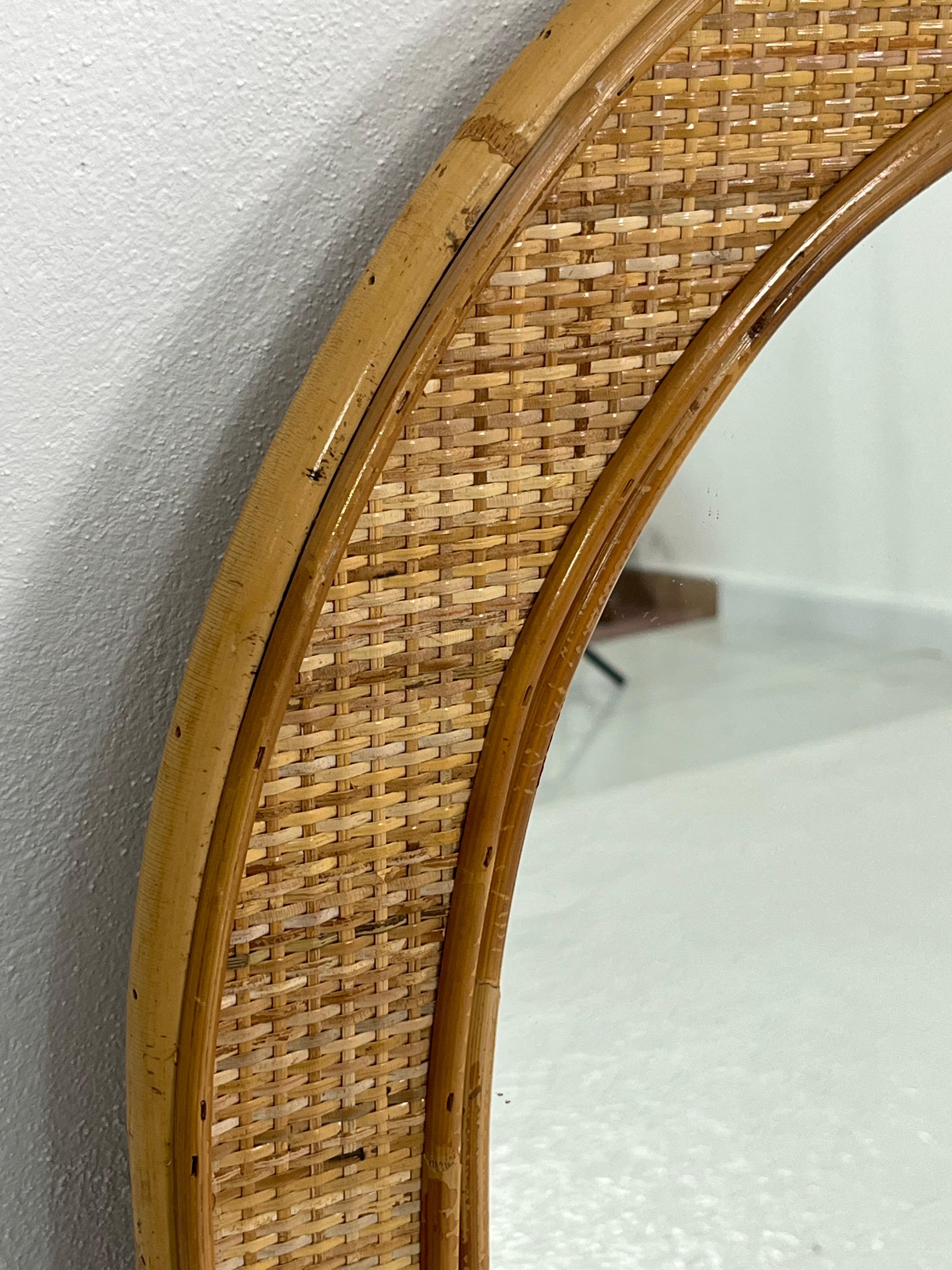 Fine XX secolo Specchio da parete italiano in rattan e bambù, anni '80 in vendita