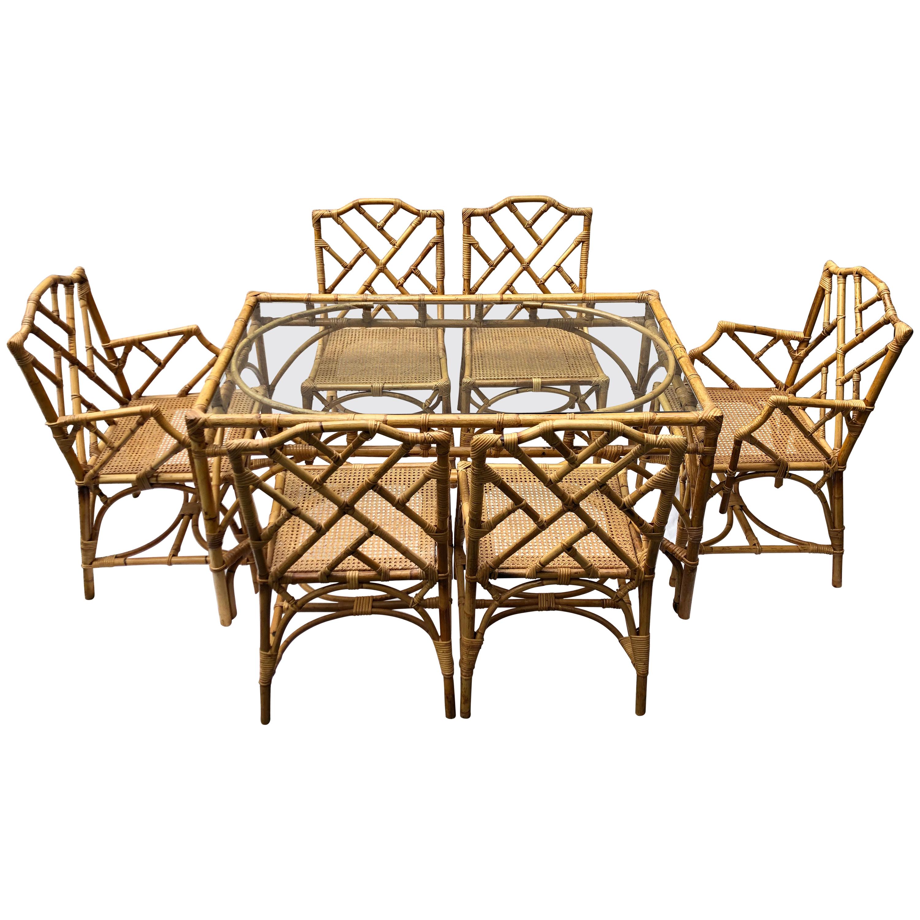 Italian Rattan and Cane Dining Set by Dal Vera