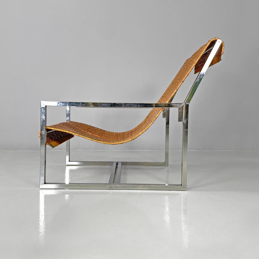 Modern Italian rattan and chromed metal armchair by Lyda Levi, 1970s For Sale