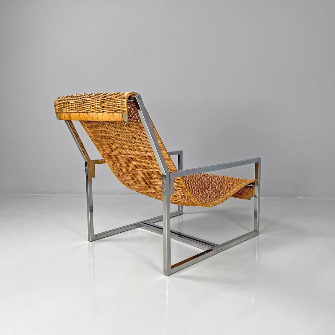 Late 20th Century Italian rattan and chromed metal armchair by Lyda Levi, 1970s For Sale