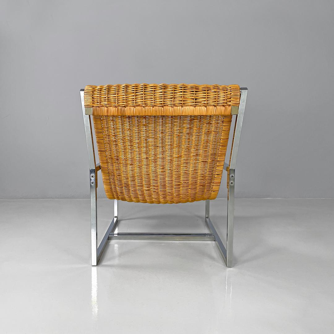 Metal Italian rattan and chromed metal armchair by Lyda Levi, 1970s For Sale