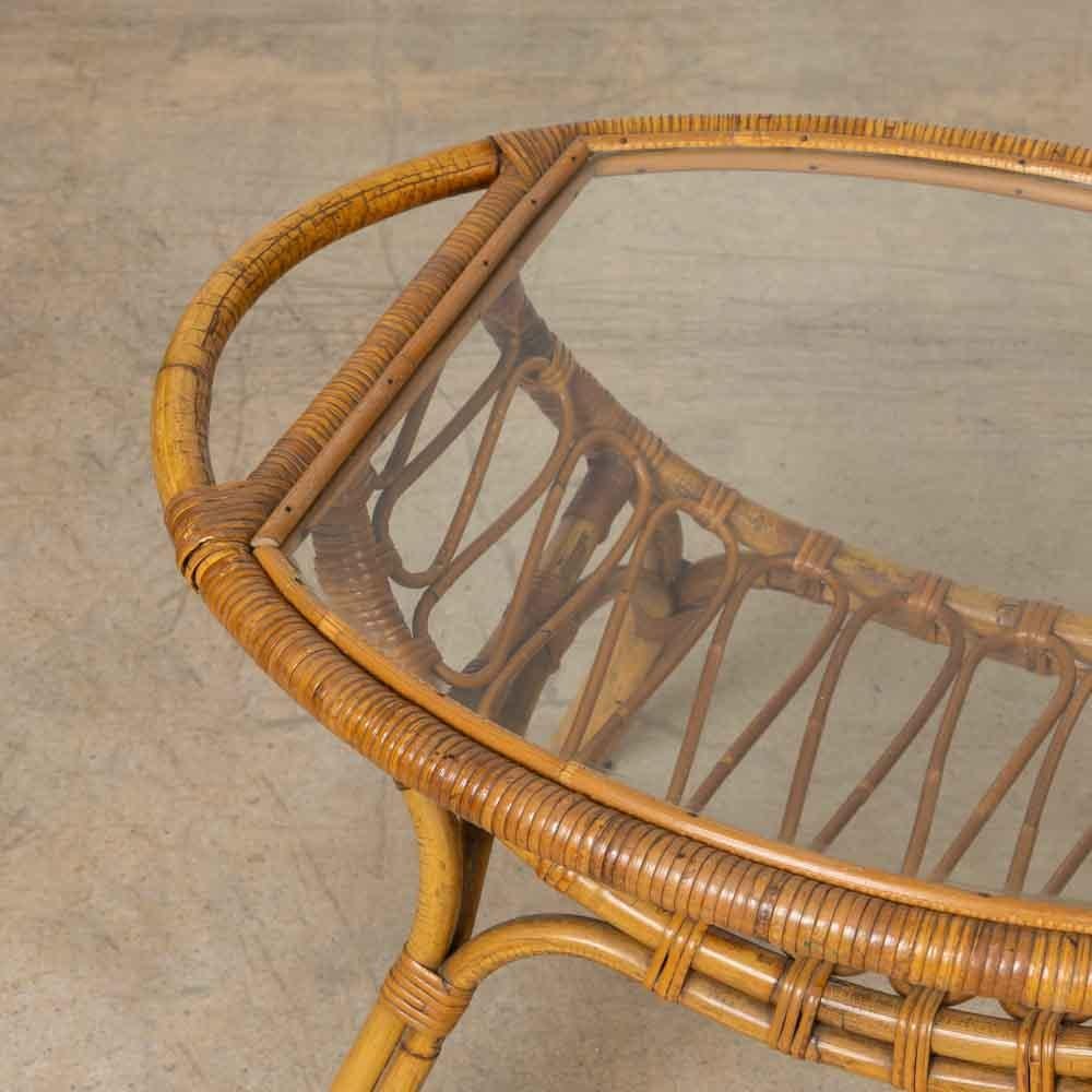 Italian Rattan and Glass Gueridon Table For Sale 6