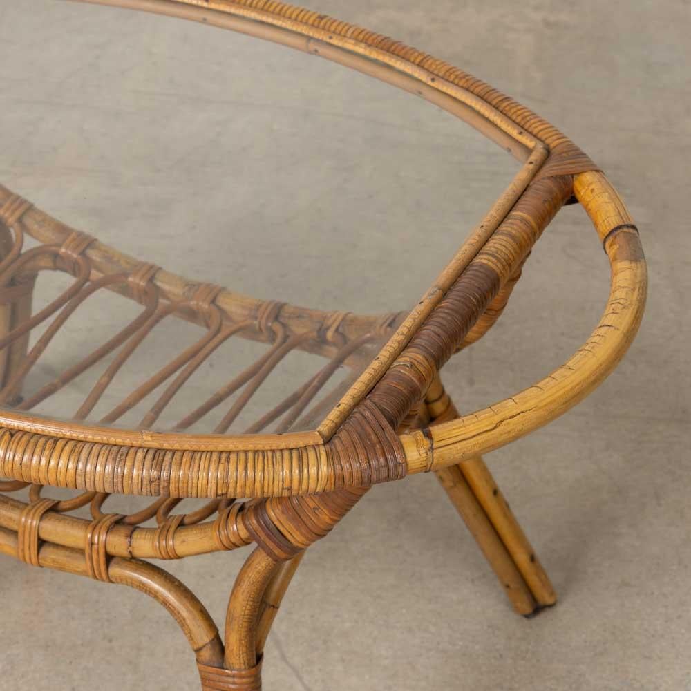 Italian Rattan and Glass Gueridon Table For Sale 7
