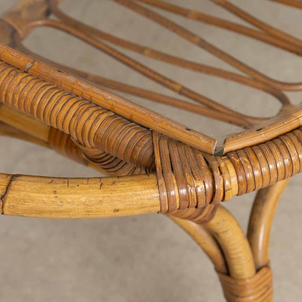 Italian Rattan and Glass Gueridon Table For Sale 8