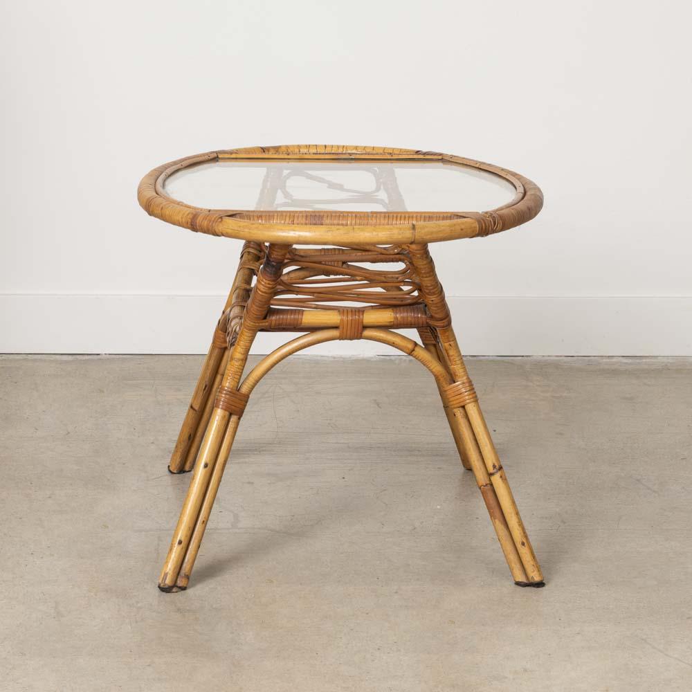 Italian Rattan and Glass Gueridon Table For Sale 2