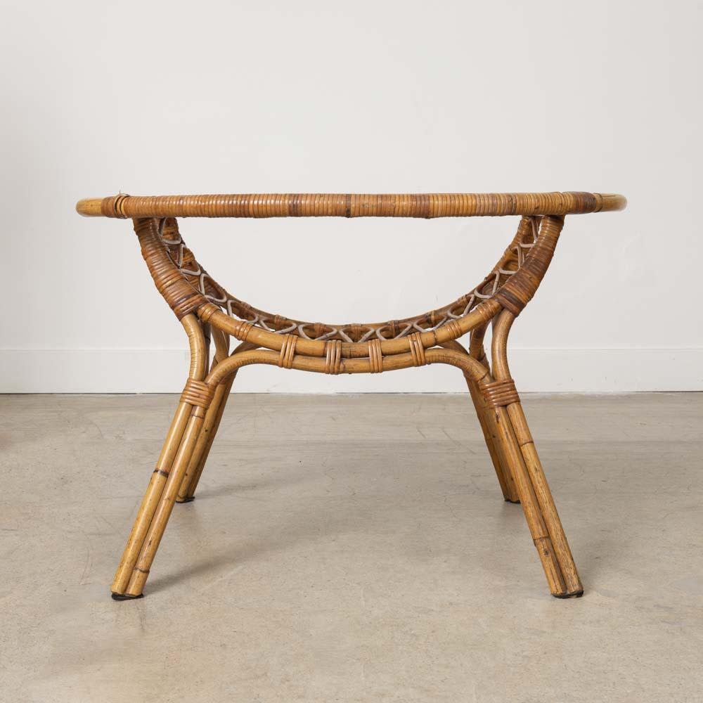 Italian Rattan and Glass Gueridon Table For Sale 4