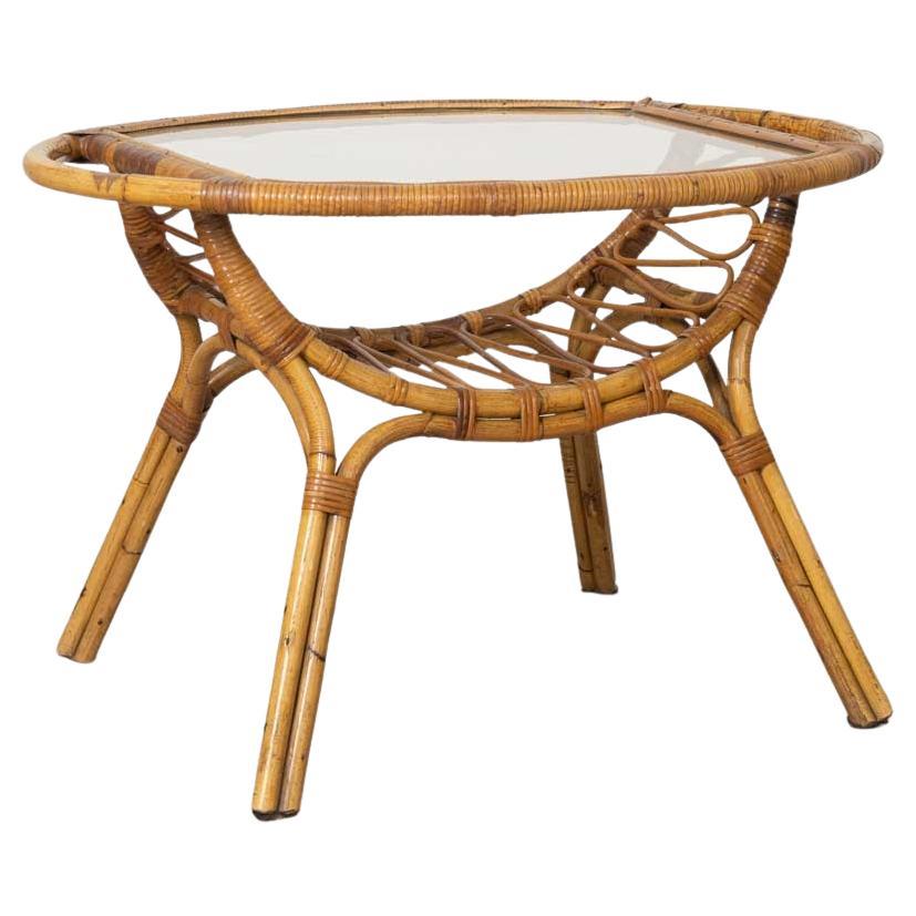 Italian Rattan and Glass Gueridon Table For Sale