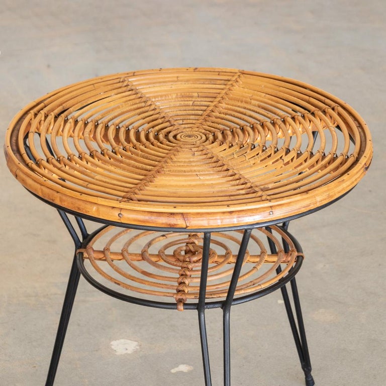 Italian Rattan and Iron Table For Sale at 1stDibs