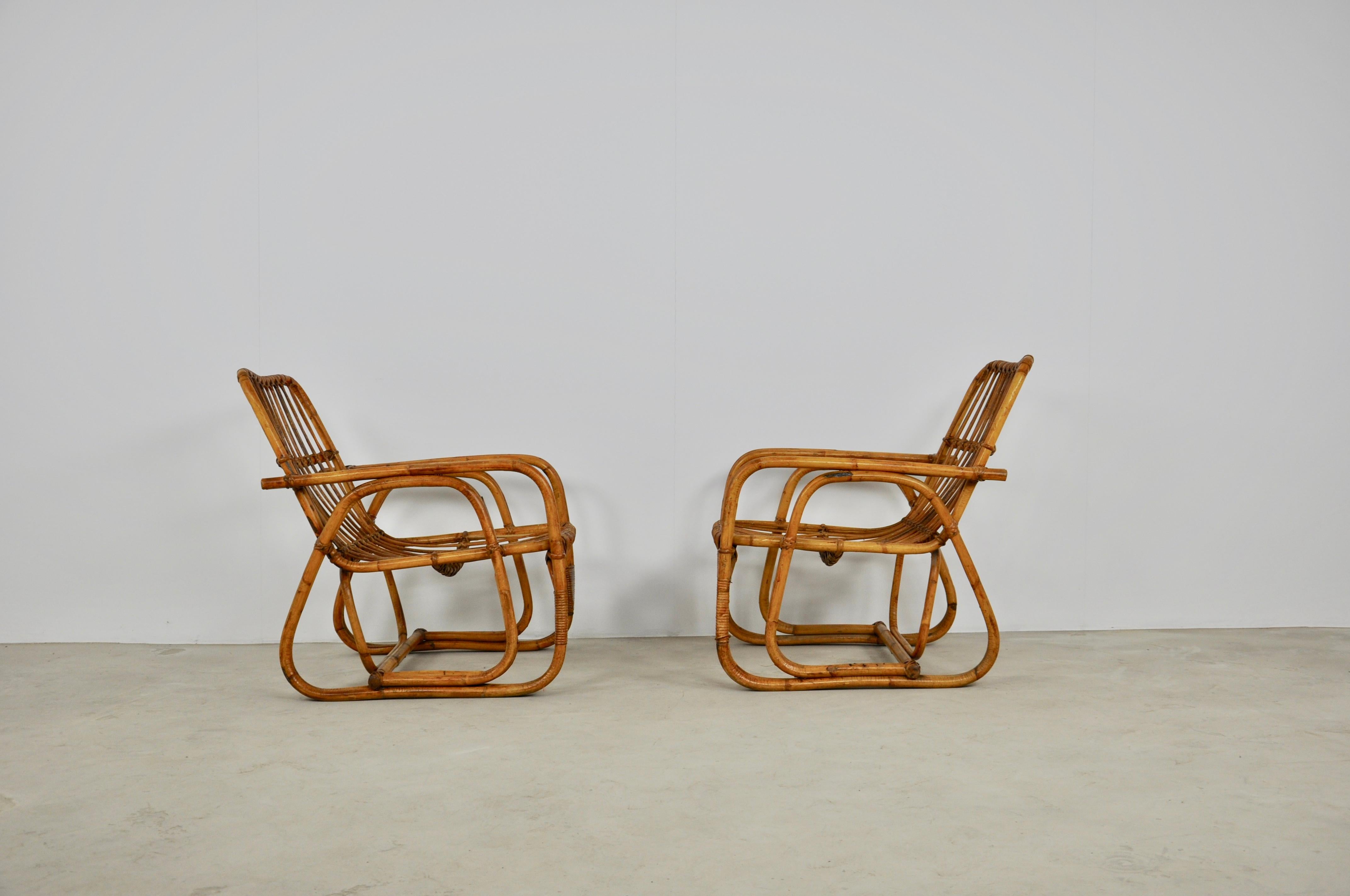 Mid-Century Modern Italian Rattan Armchair 1960s Set of 2