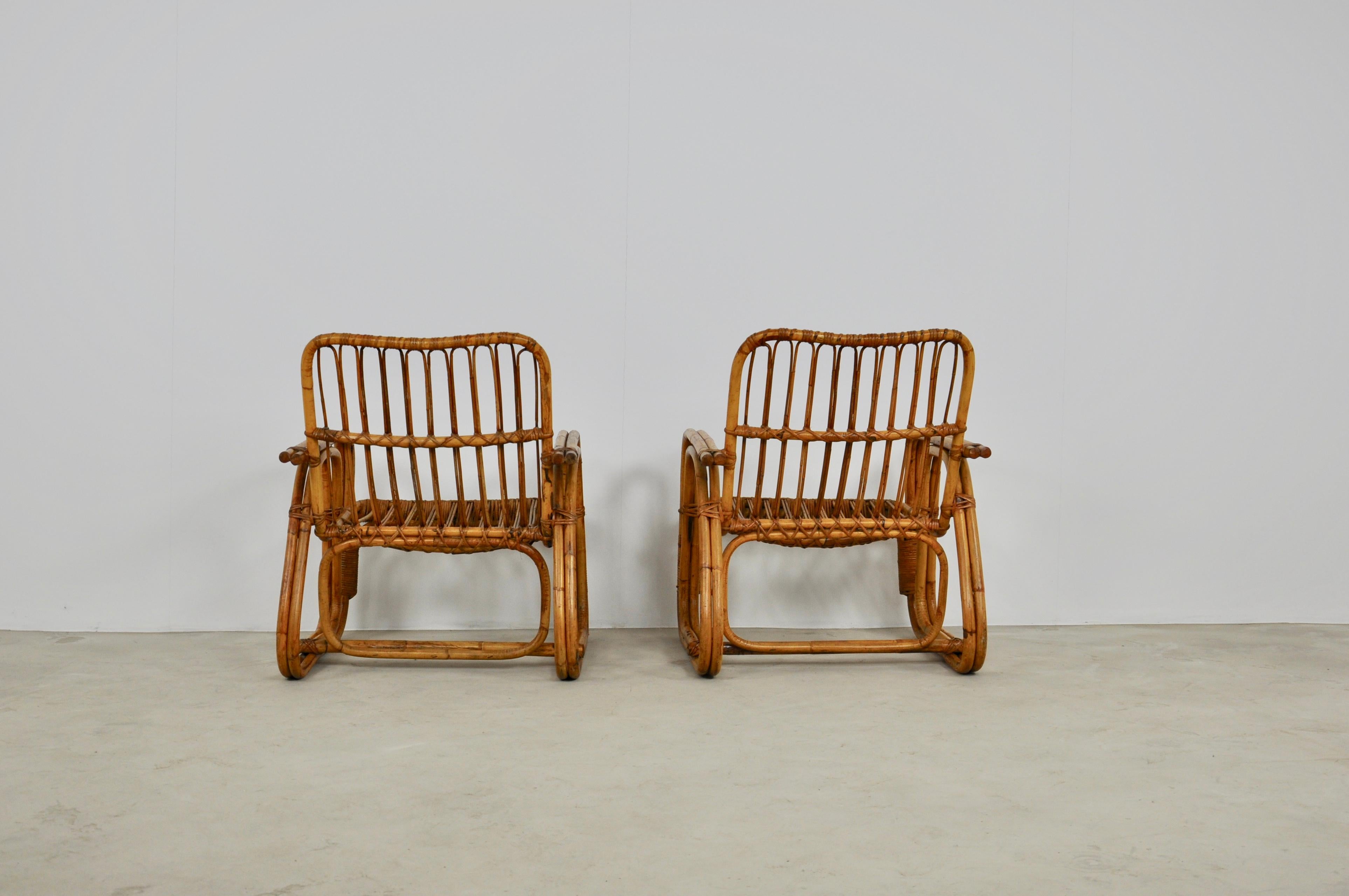 Italian Rattan Armchair 1960s Set of 2 In Good Condition In Lasne, BE