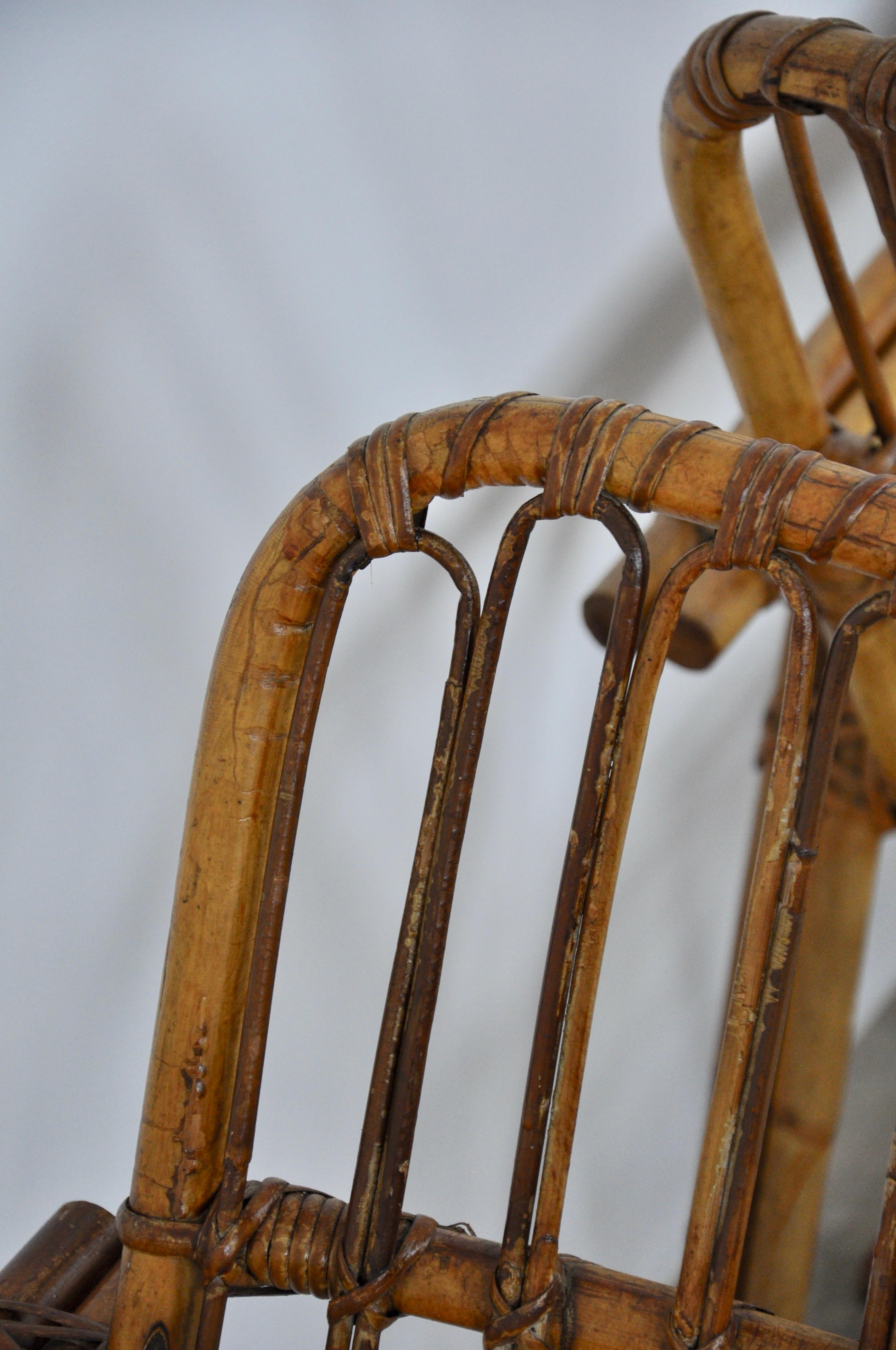 Italian Rattan Armchair 1960s Set of 2 3