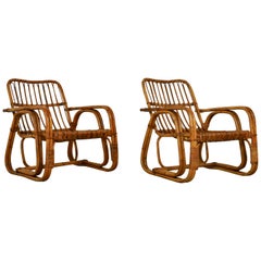 Italian Rattan Armchair 1960s Set of 2