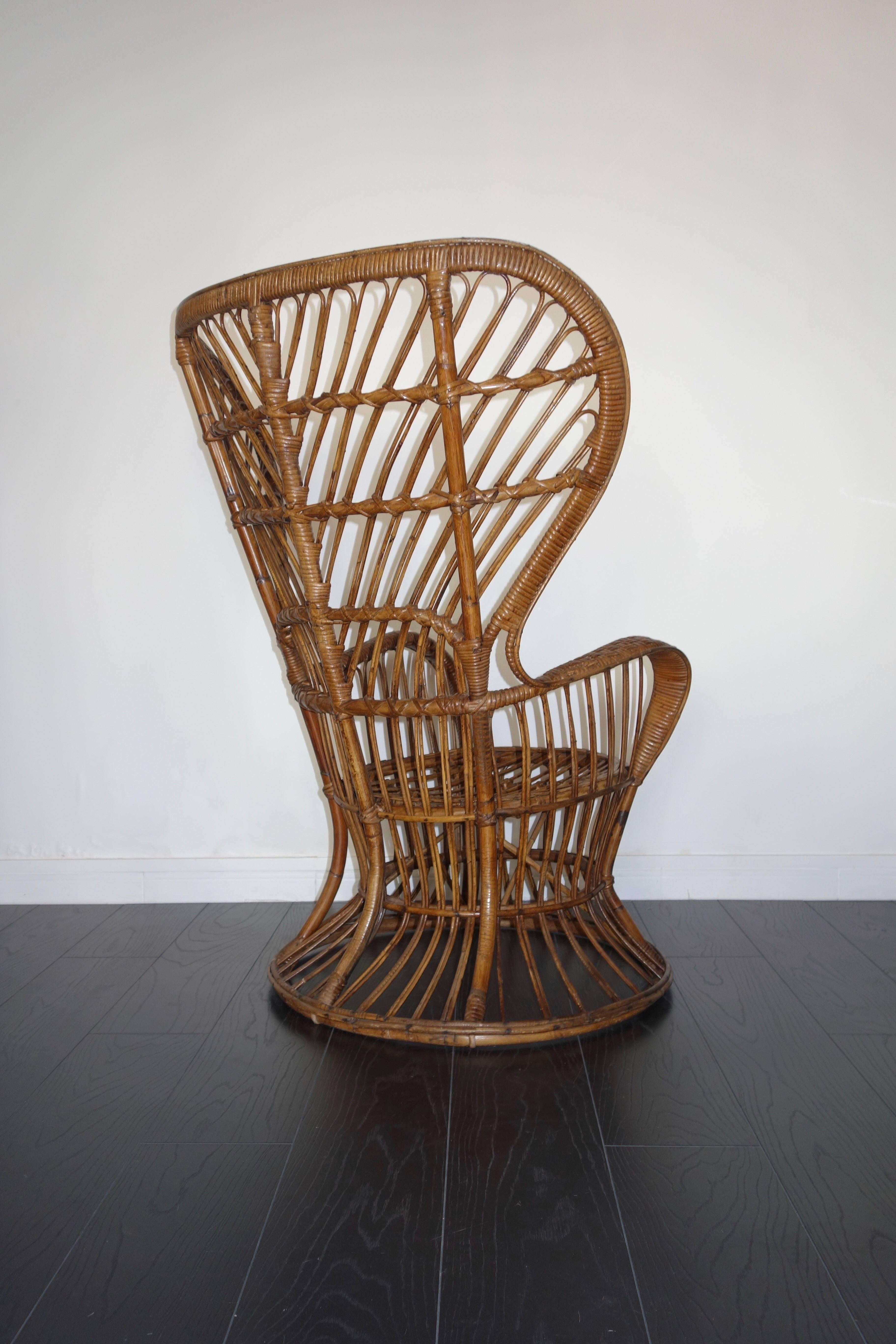 Mid-Century Modern Italian Rattan Armchair by Lio Carminati for Bonacina, 1950s