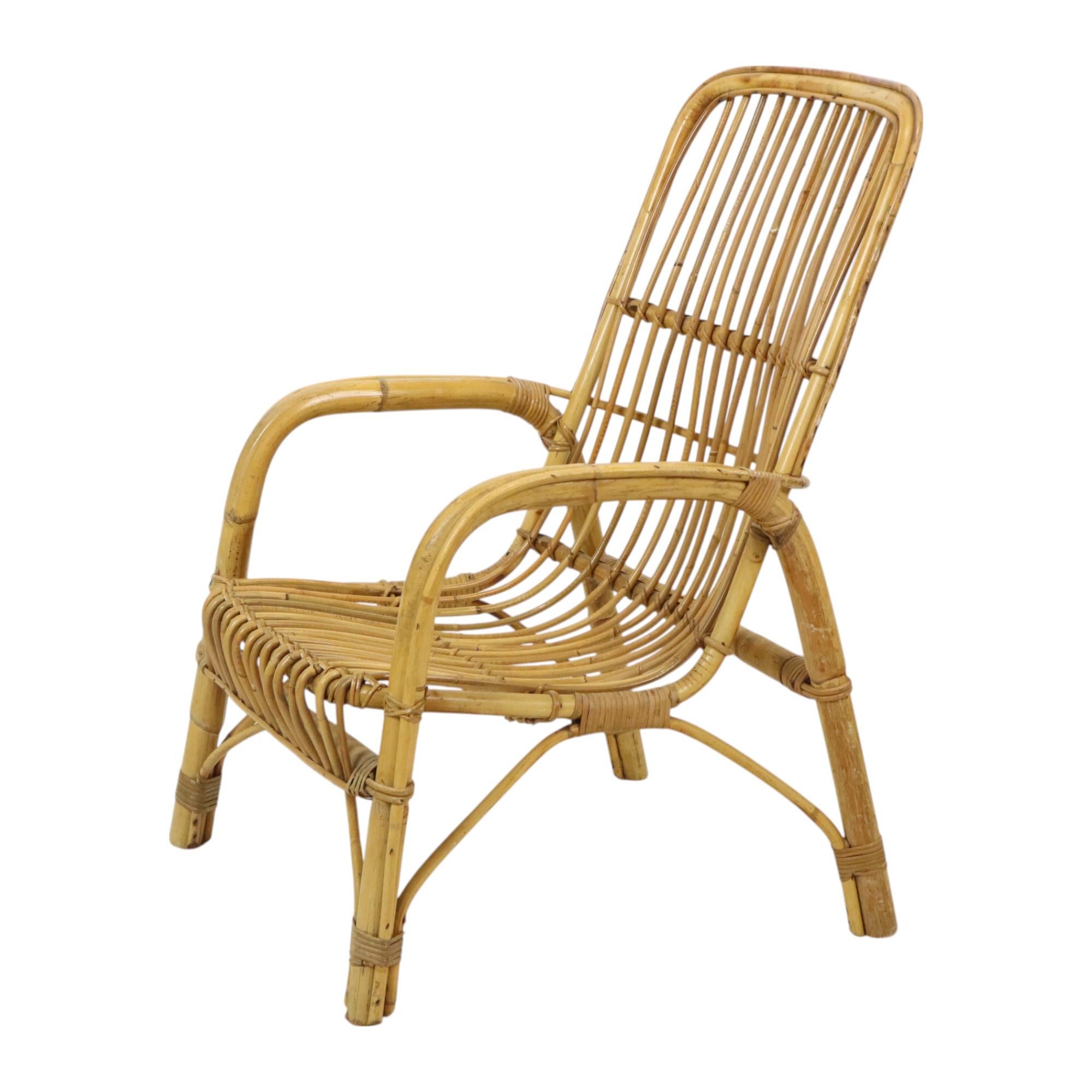 Italian Rattan Armchair French Riviera Boho Style Side Table For Sale 5