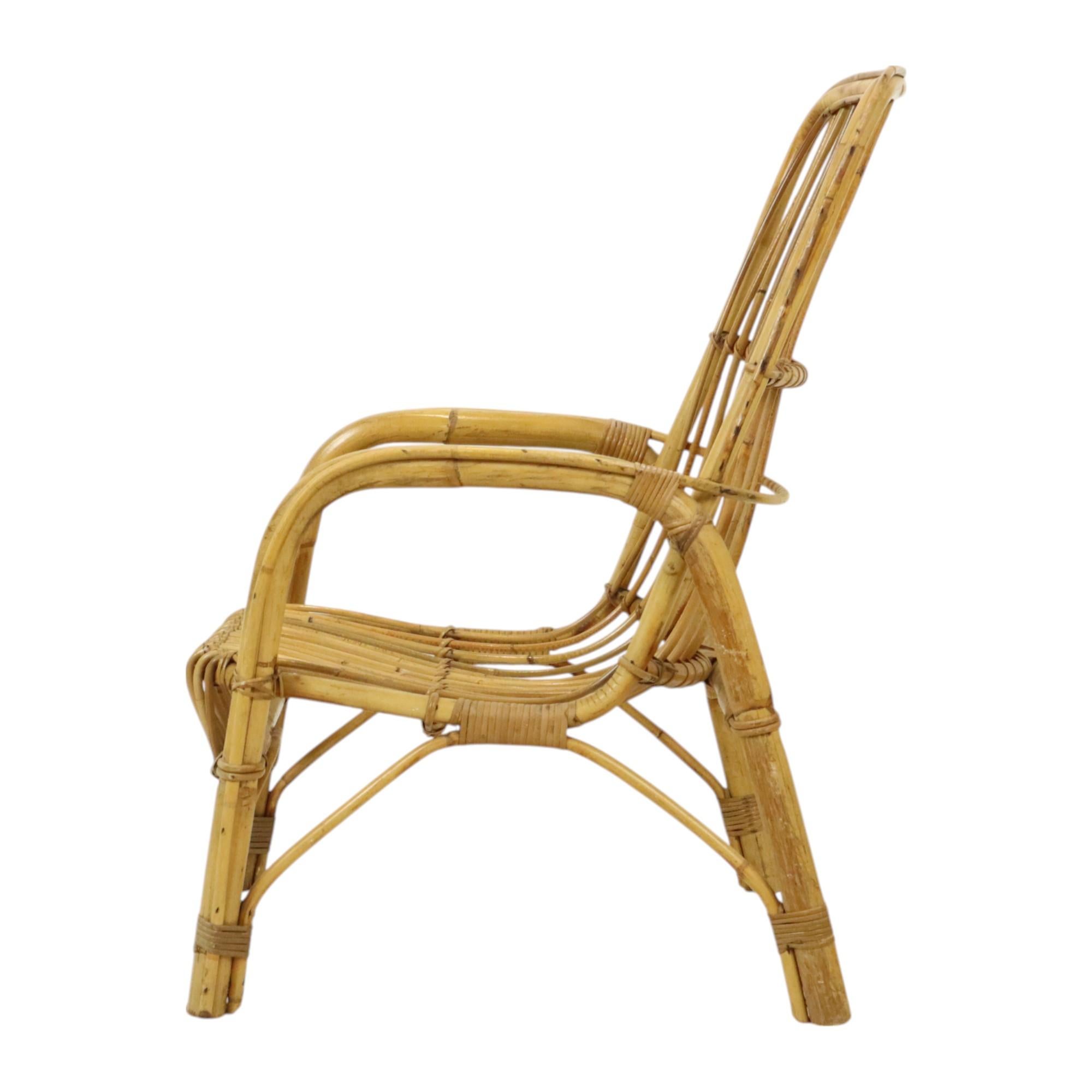 Italian Rattan Armchair French Riviera Boho Style Side Table For Sale 6