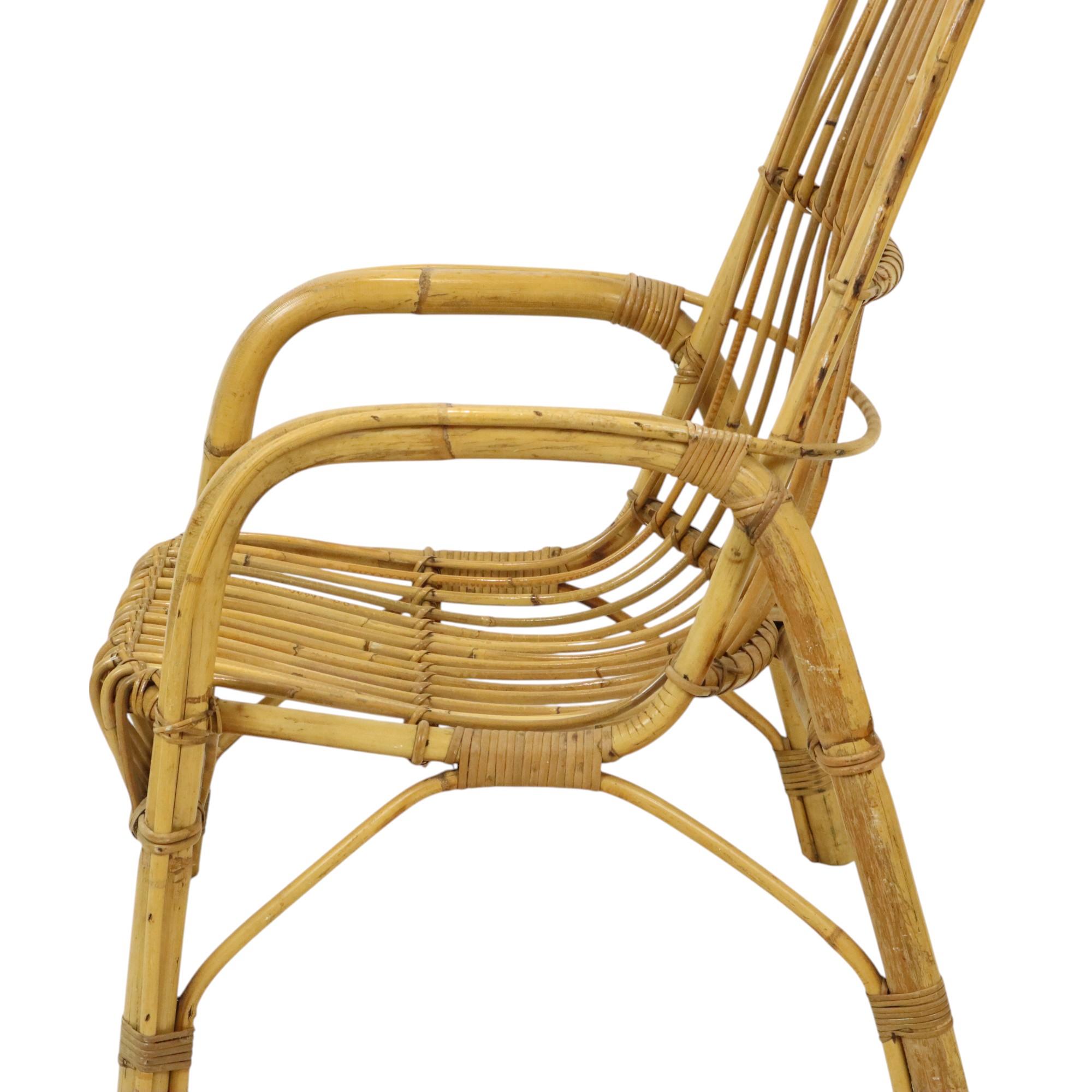 Italian Rattan Armchair French Riviera Boho Style Side Table For Sale 7