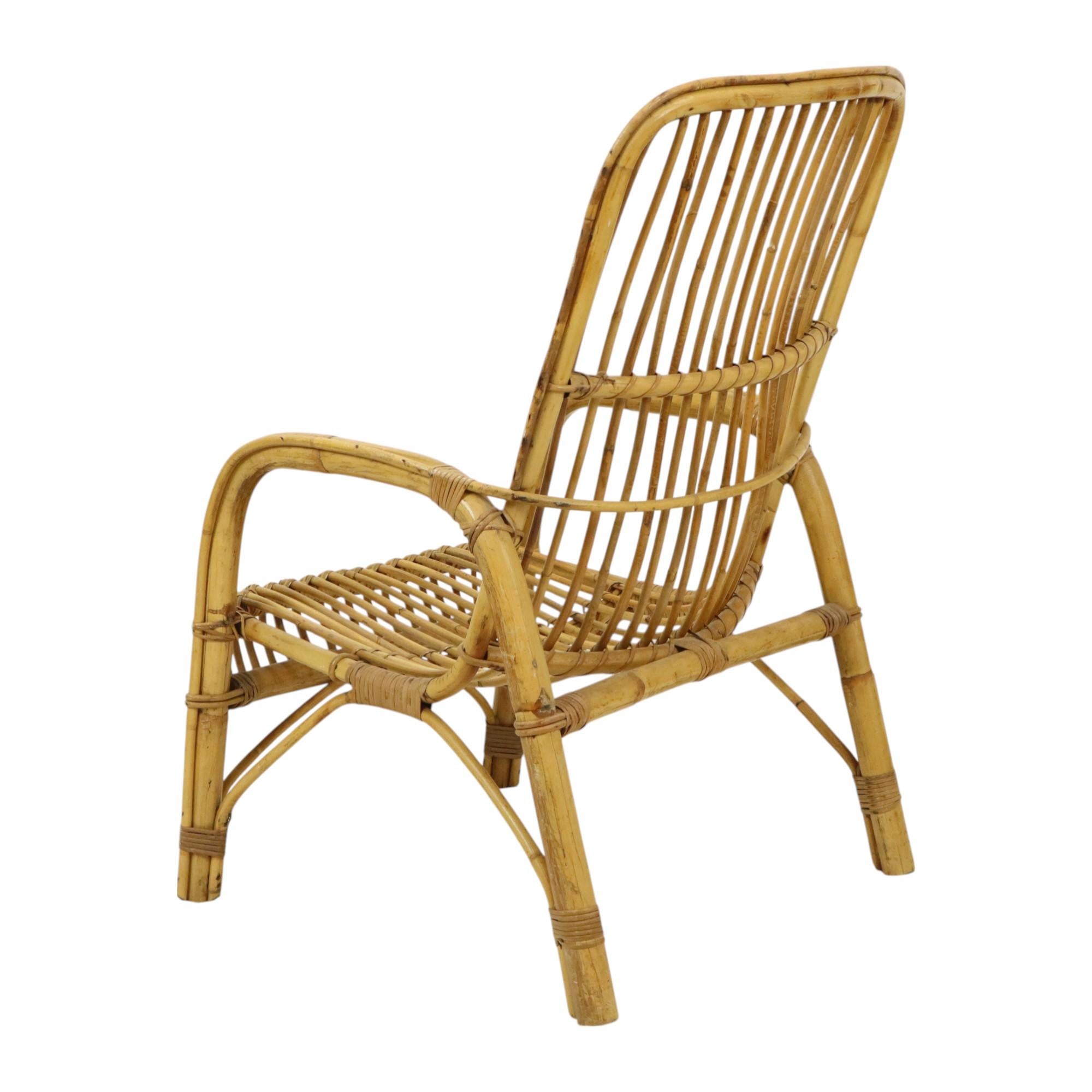 Italian Rattan Armchair French Riviera Boho Style Side Table For Sale 9