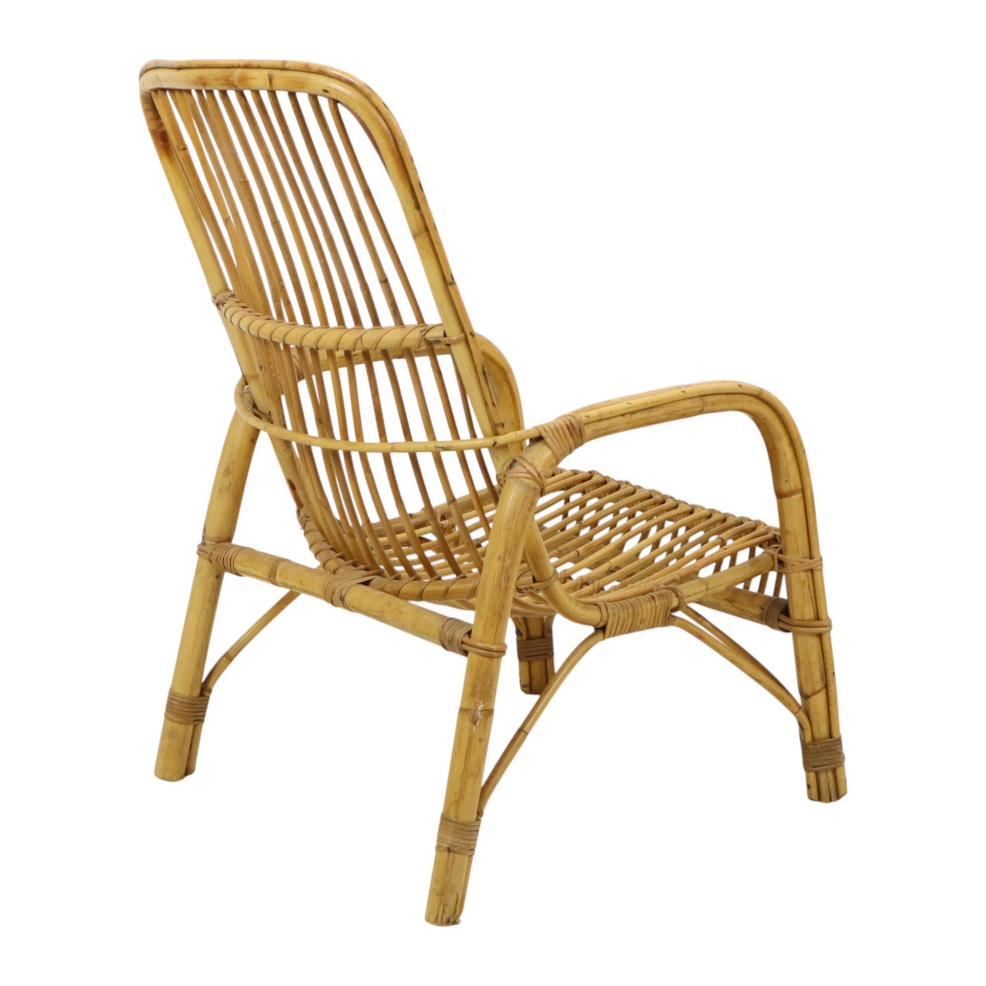 Italian Rattan Armchair French Riviera Boho Style Side Table For Sale 10