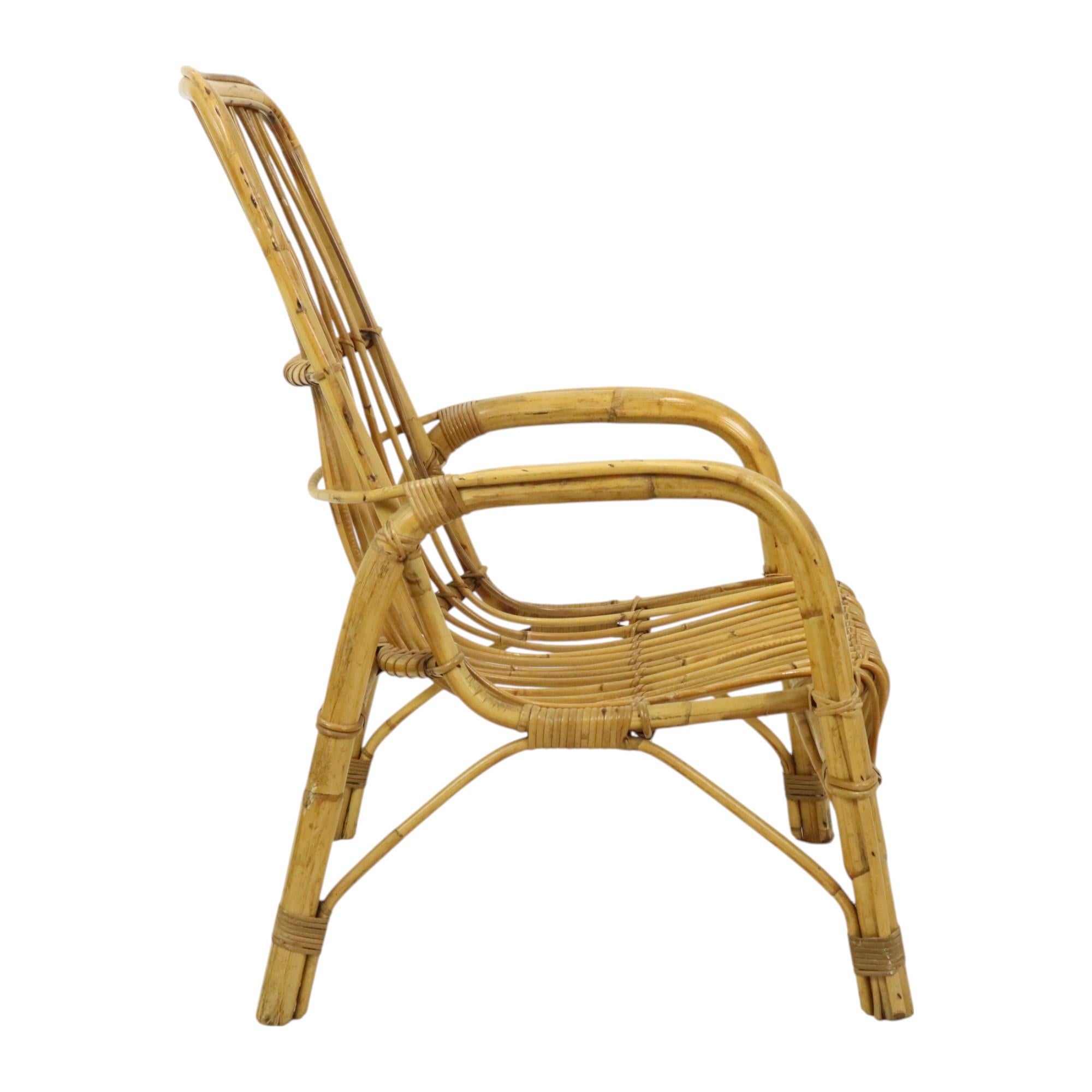 Italian Rattan Armchair French Riviera Boho Style Side Table For Sale 11