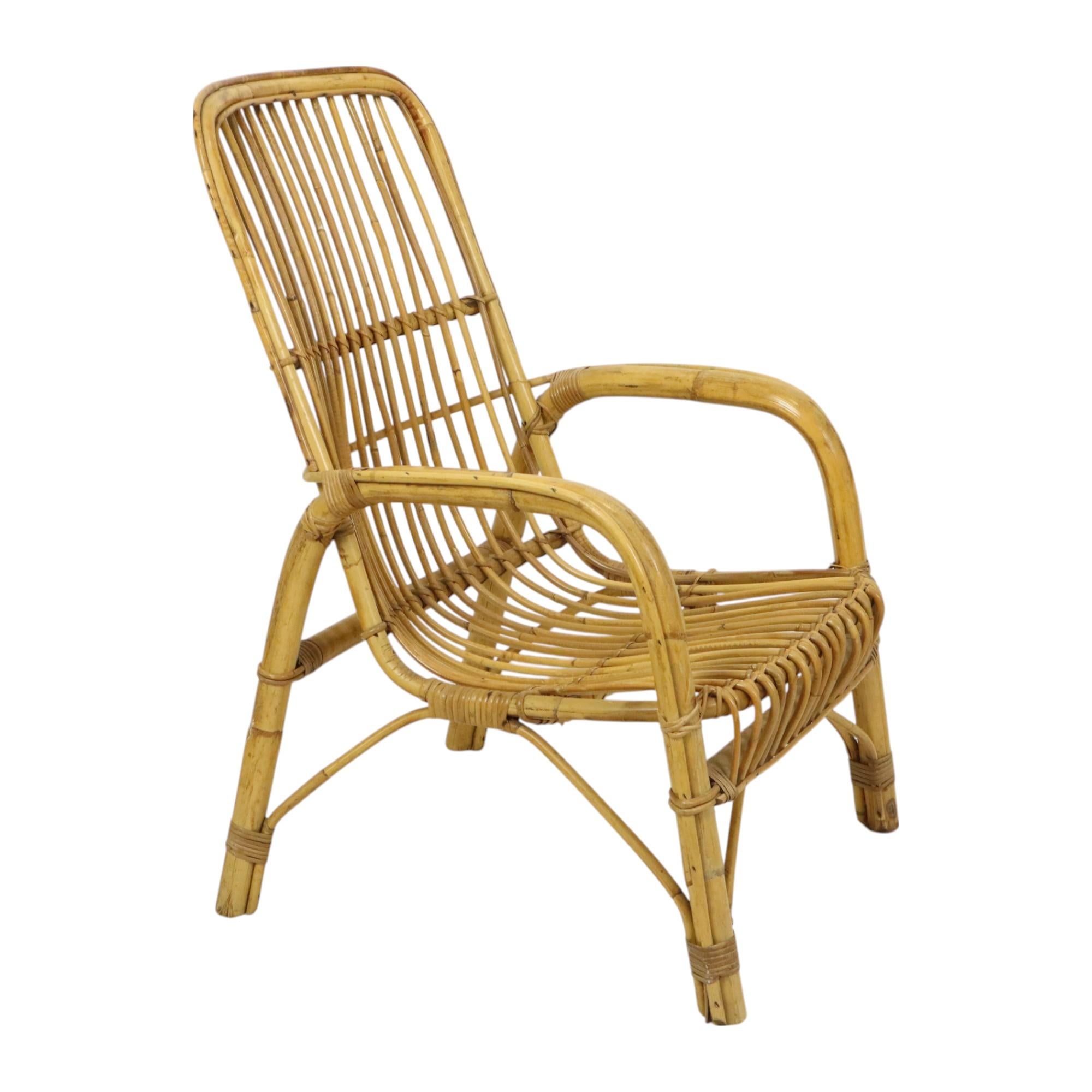 Italian Rattan Armchair French Riviera Boho Style Side Table For Sale 12
