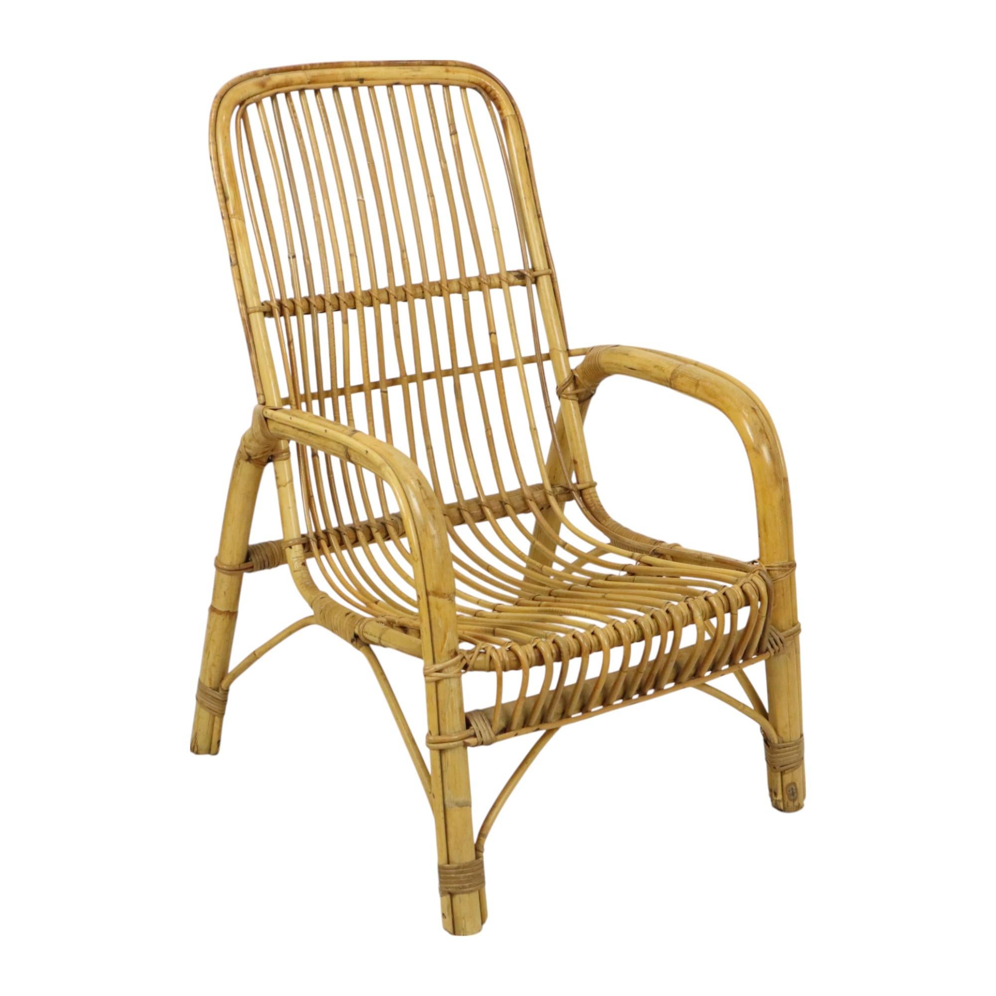 Italian Rattan Armchair French Riviera Boho Style Side Table For Sale 13