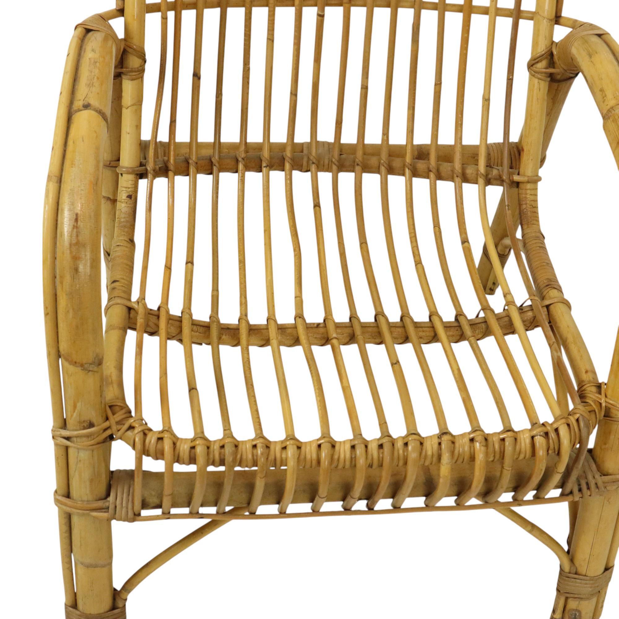 Italian Rattan Armchair French Riviera Boho Style Side Table For Sale 14