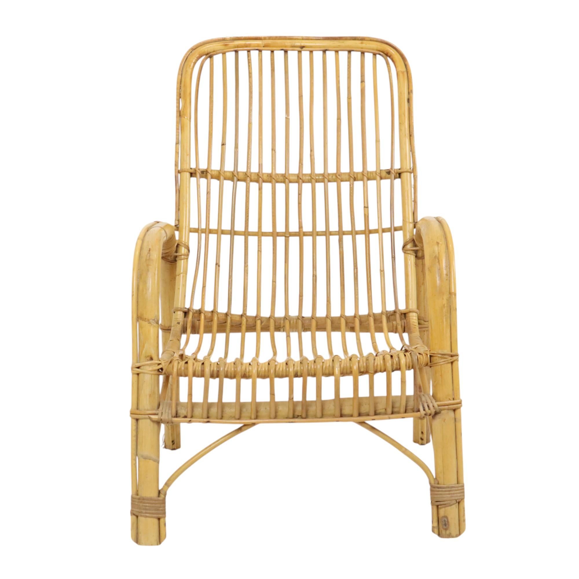 Italian Rattan Armchair French Riviera Boho Style Side Table For Sale 1