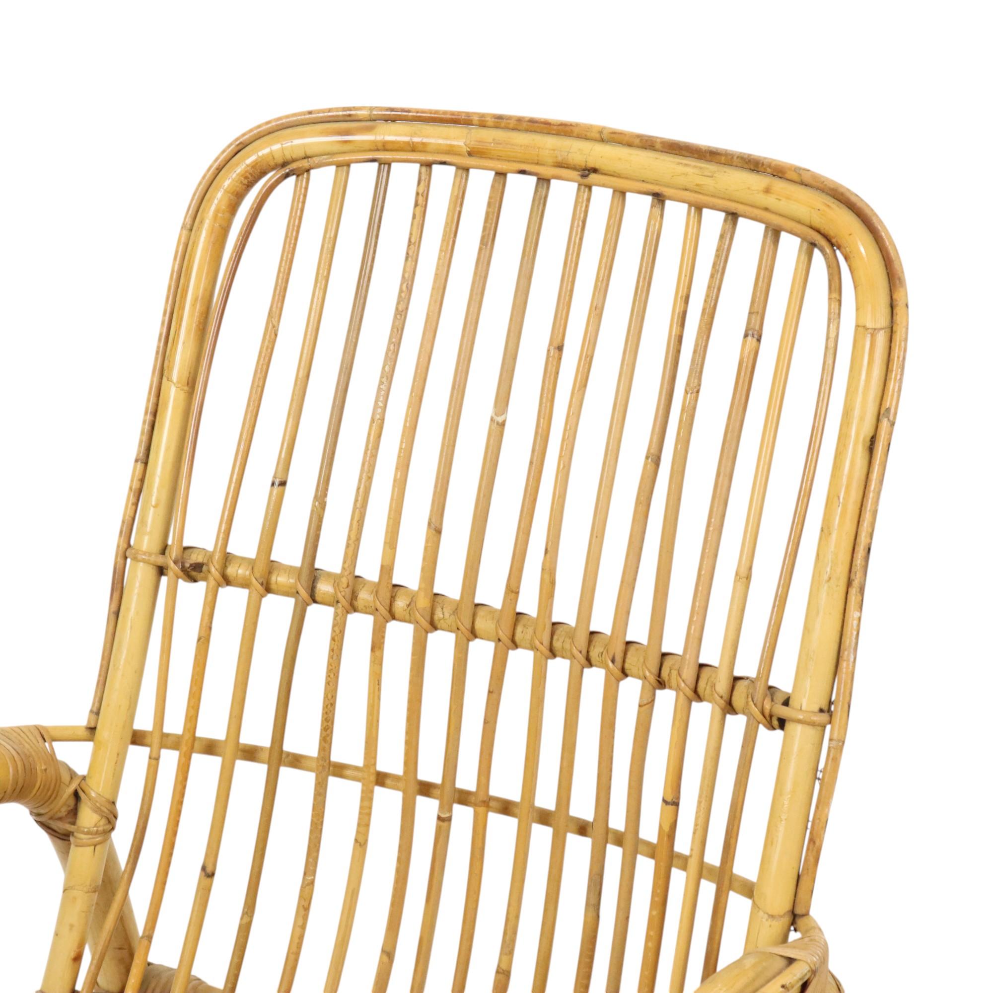 Italian Rattan Armchair French Riviera Boho Style Side Table For Sale 2