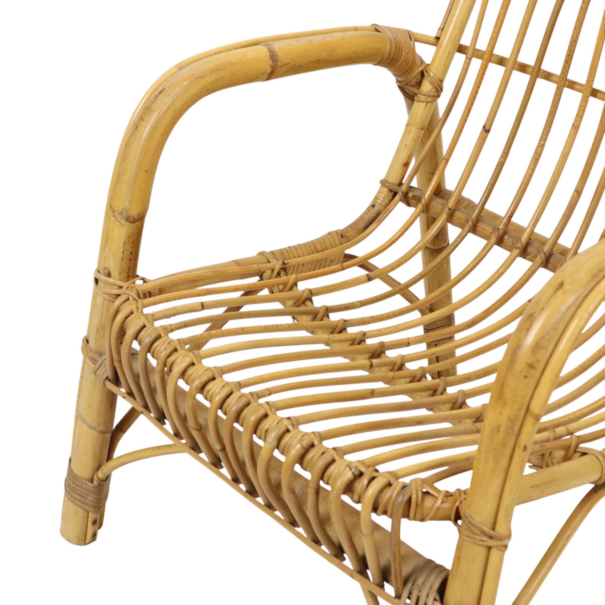 Italian Rattan Armchair French Riviera Boho Style Side Table For Sale 3