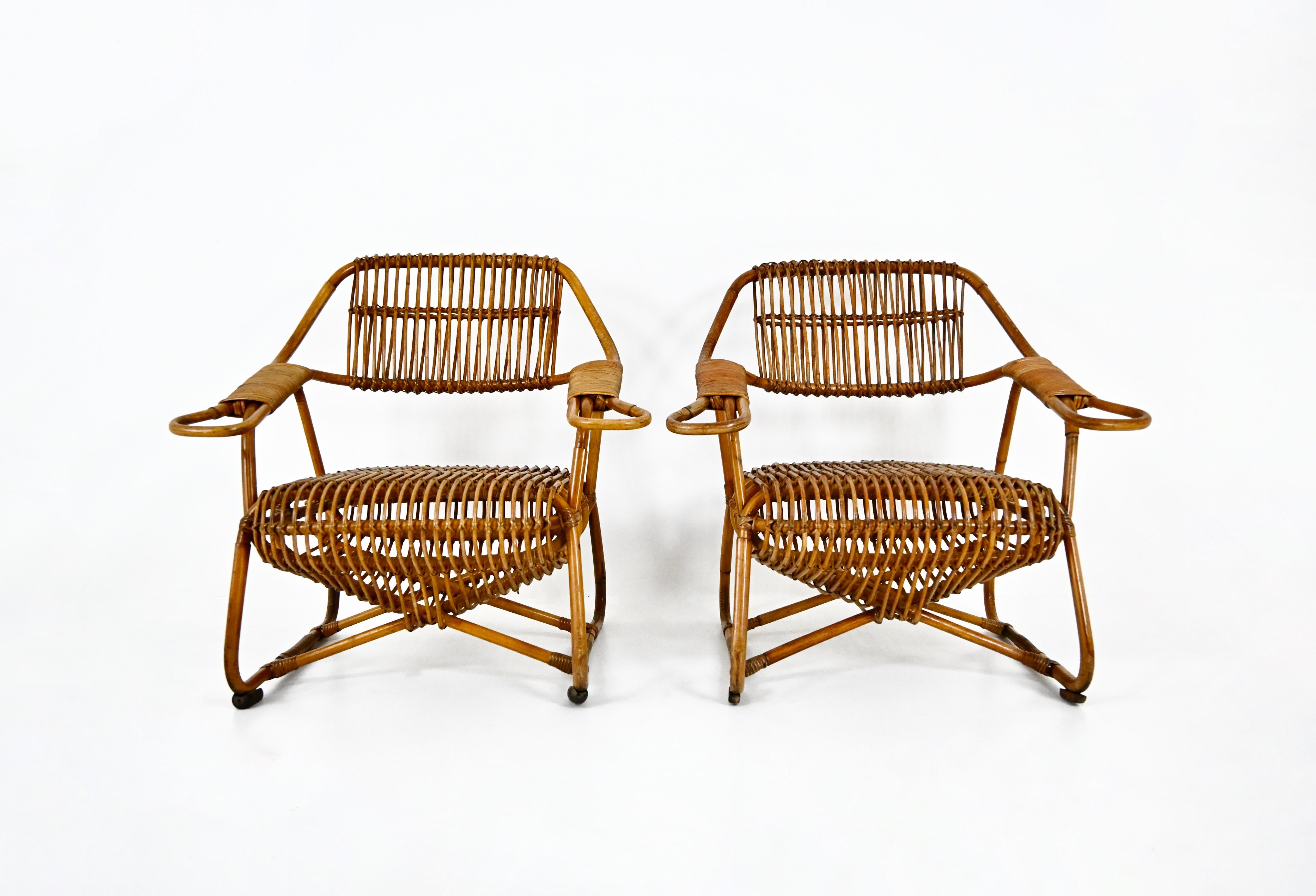 italien Italian Rattan Armchairs, 1960s, set of 2 en vente