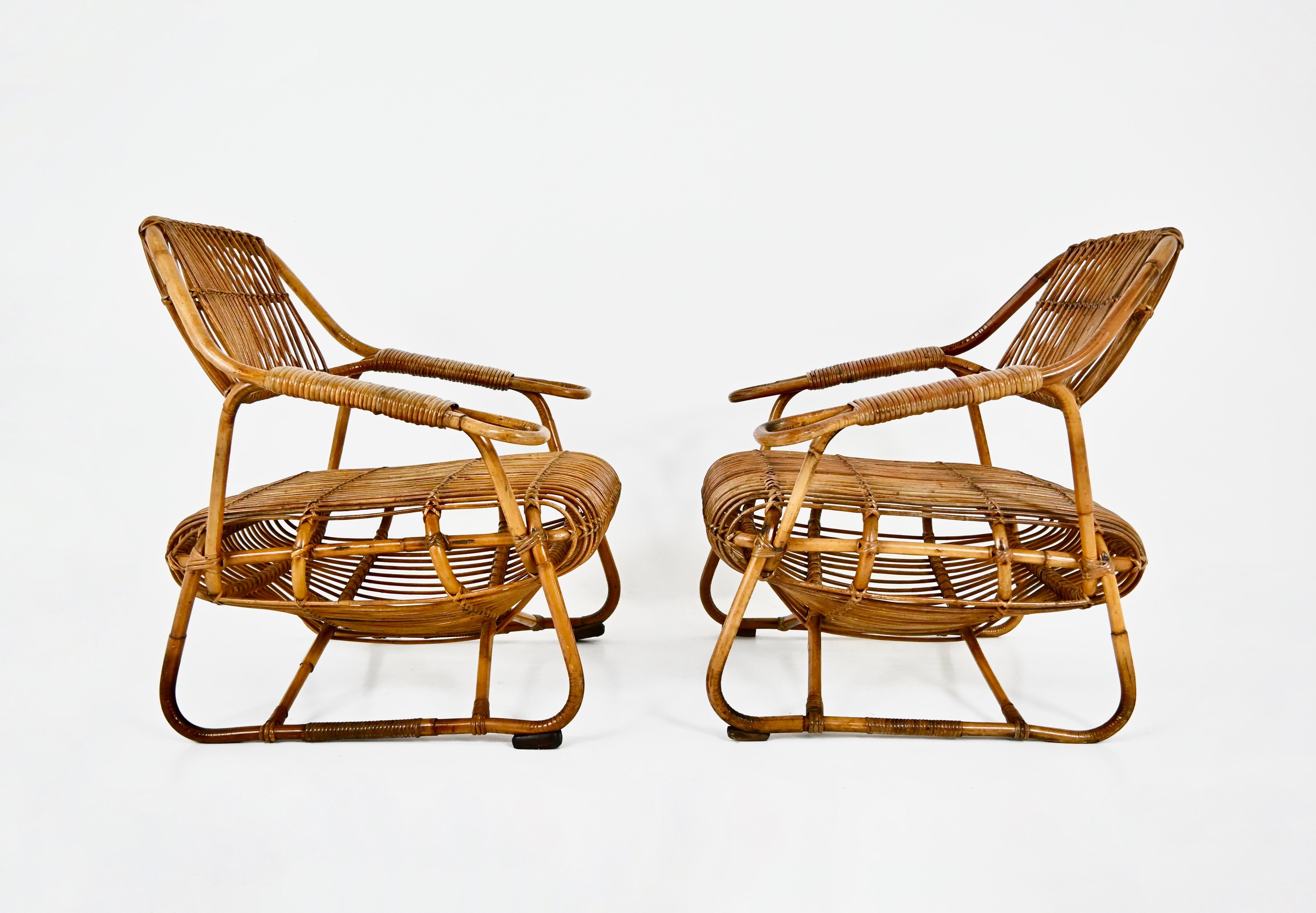 Italian Rattan Armchairs, 1960s, set of 2 Bon état - En vente à bruxelles, BE