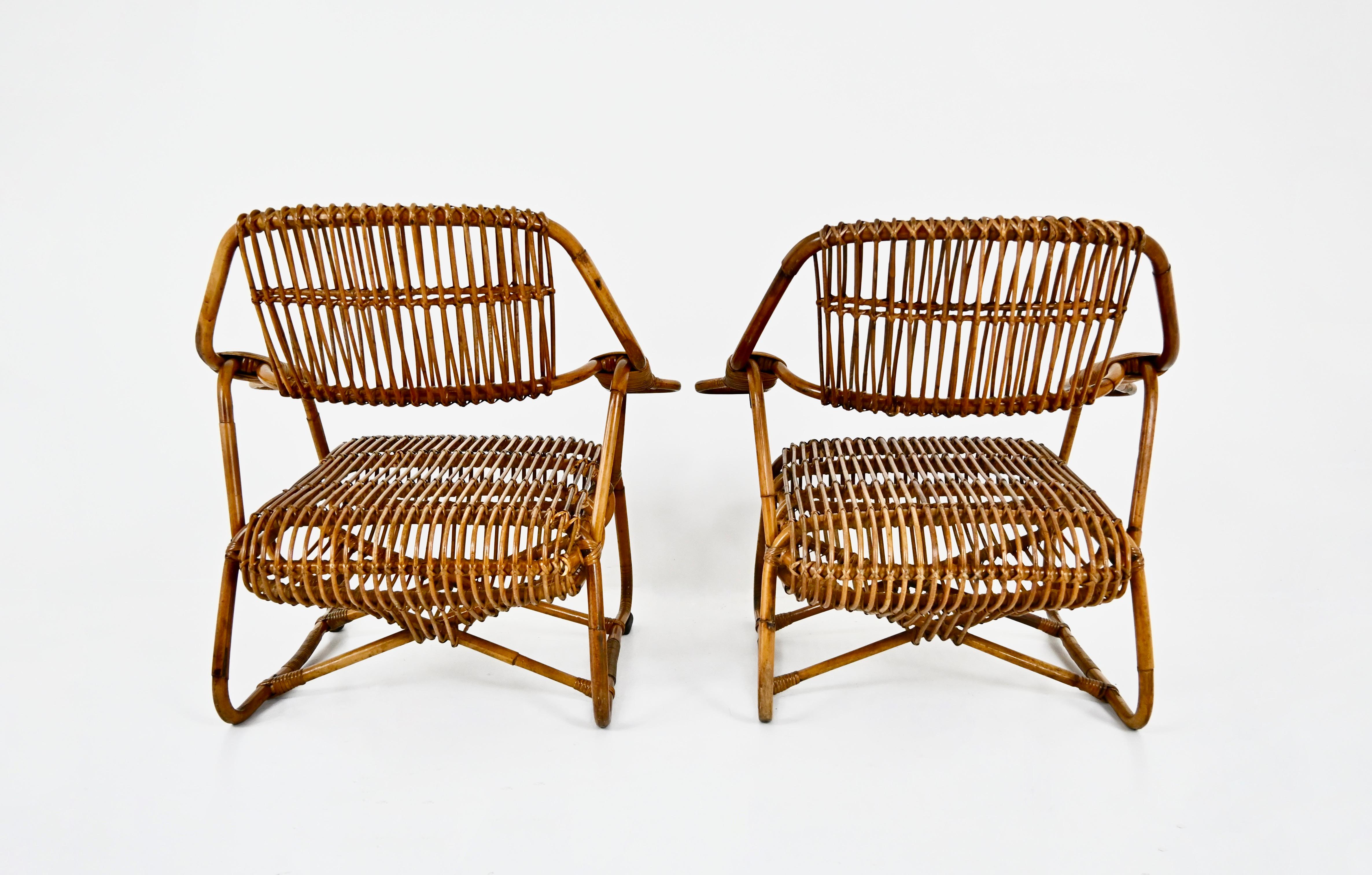 Milieu du XXe siècle Italian Rattan Armchairs, 1960s, set of 2 en vente