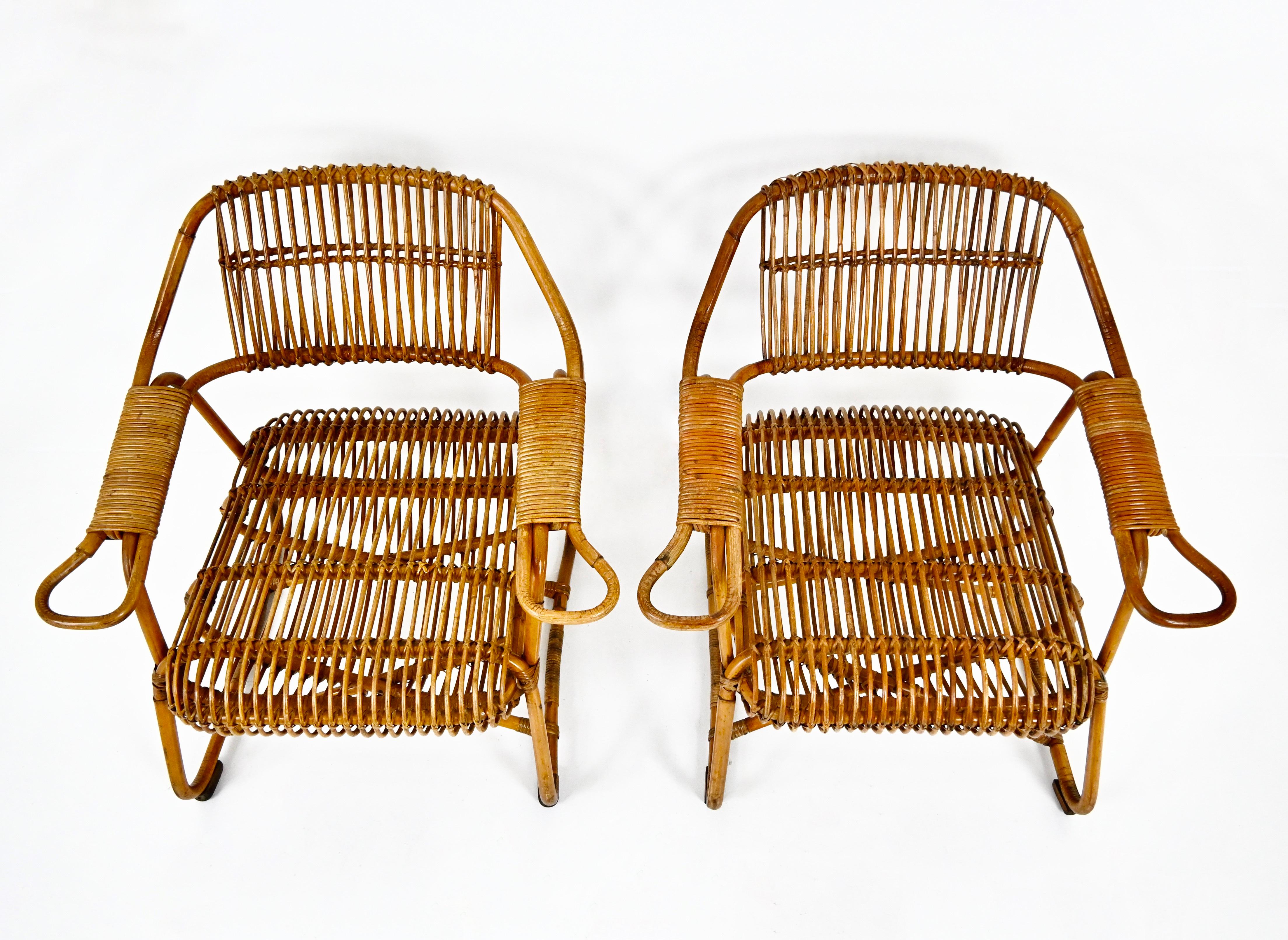 Italian Rattan Armchairs, 1960s, set of 2 en vente 1