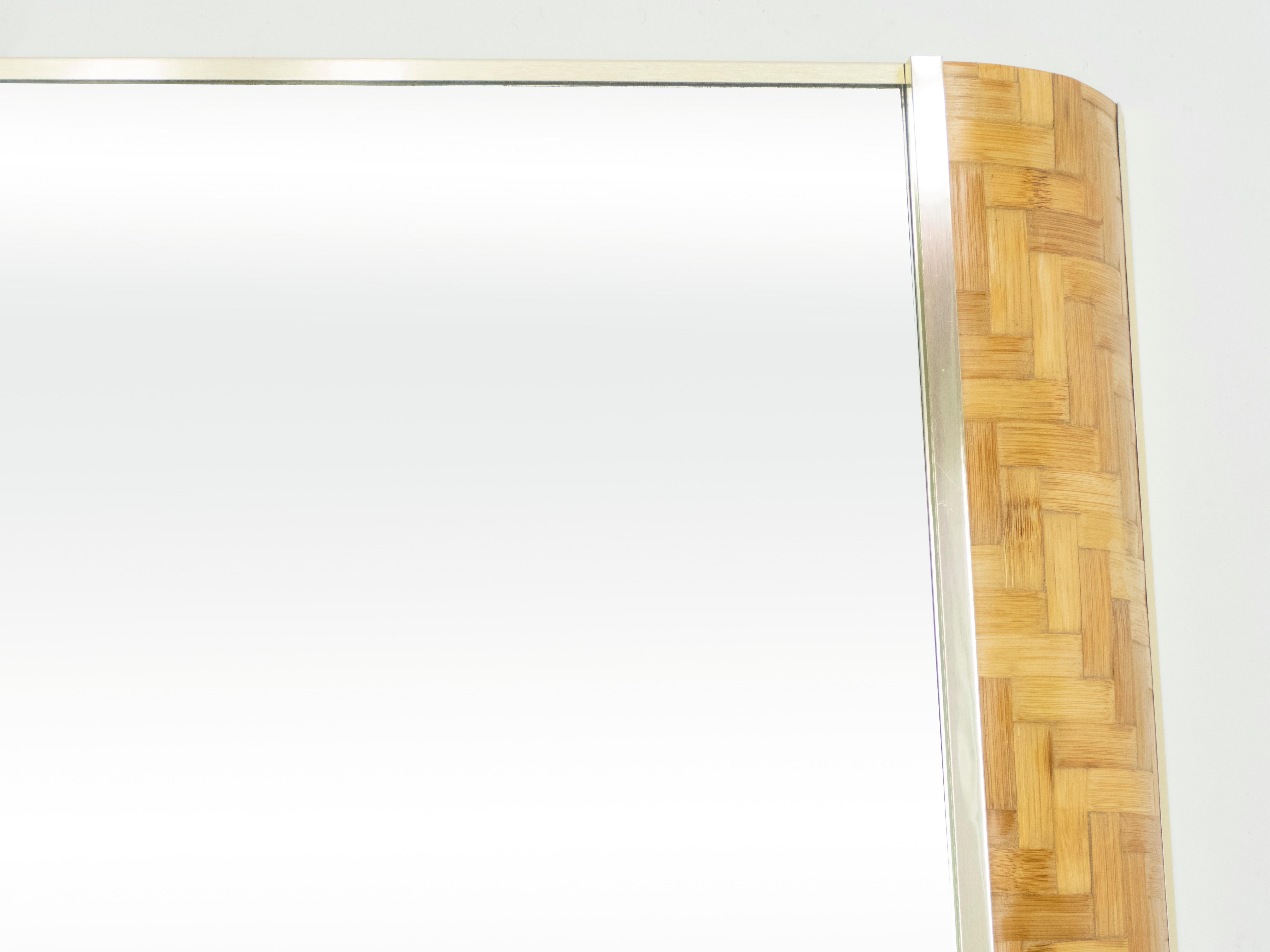 Italian Rattan Bamboo and Brass Mirror by Dal Vera, 1970s 3