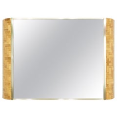 Miroir italien en rotin, bambou et laiton par Dal Vera, 1970