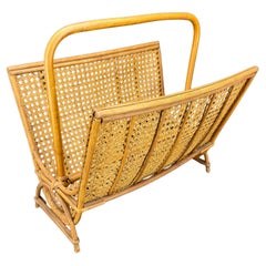 Italian Rattan Bamboo Cane Magazine Rack, Mid-Century 1960's