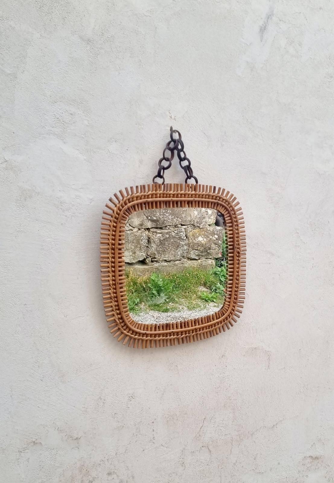 Italian Rattan & Bamboo Squared Wall Mirror Designed by Olaf Von Bohr, Italy 60s For Sale 5