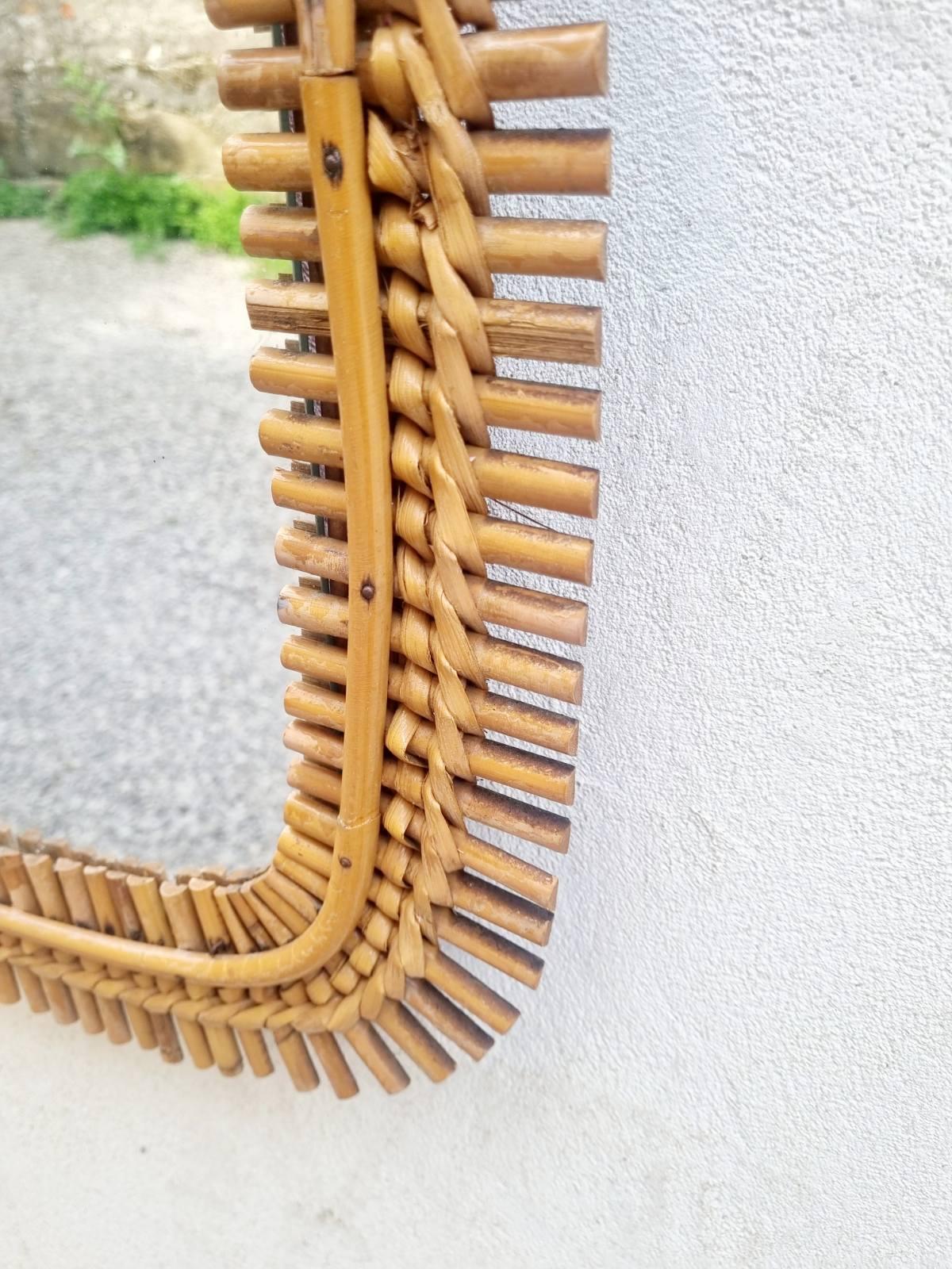 Italian Rattan & Bamboo Squared Wall Mirror Designed by Olaf Von Bohr, Italy 60s For Sale 6