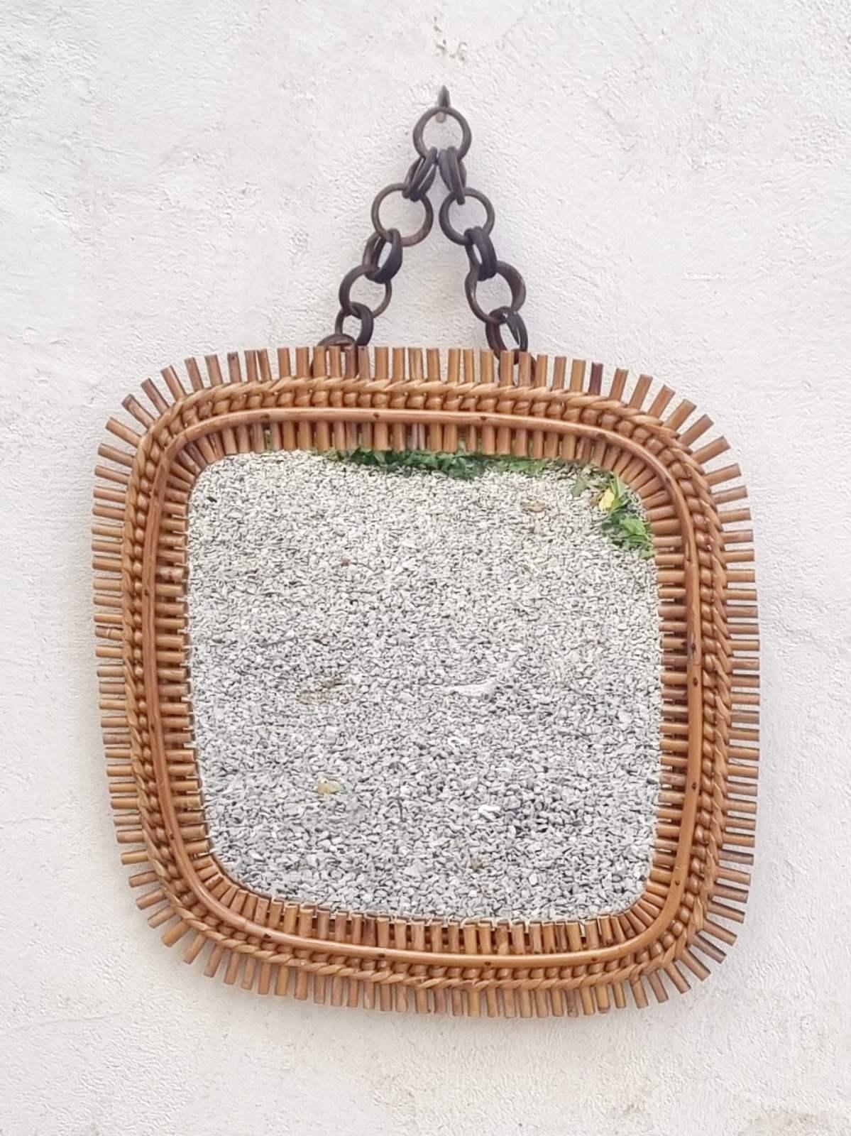 Italian Rattan & Bamboo Squared Wall Mirror Designed by Olaf Von Bohr, Italy 60s For Sale 7