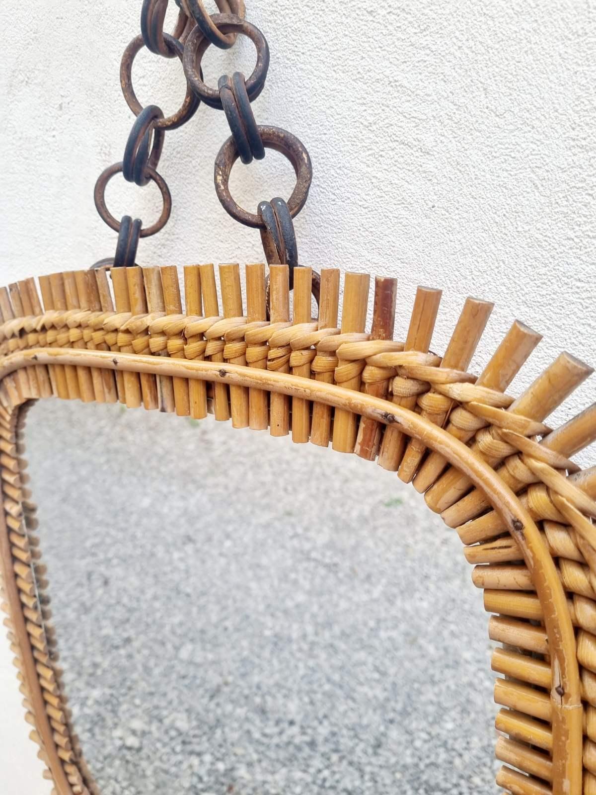 Italian Rattan & Bamboo Squared Wall Mirror Designed by Olaf Von Bohr, Italy 60s For Sale 8
