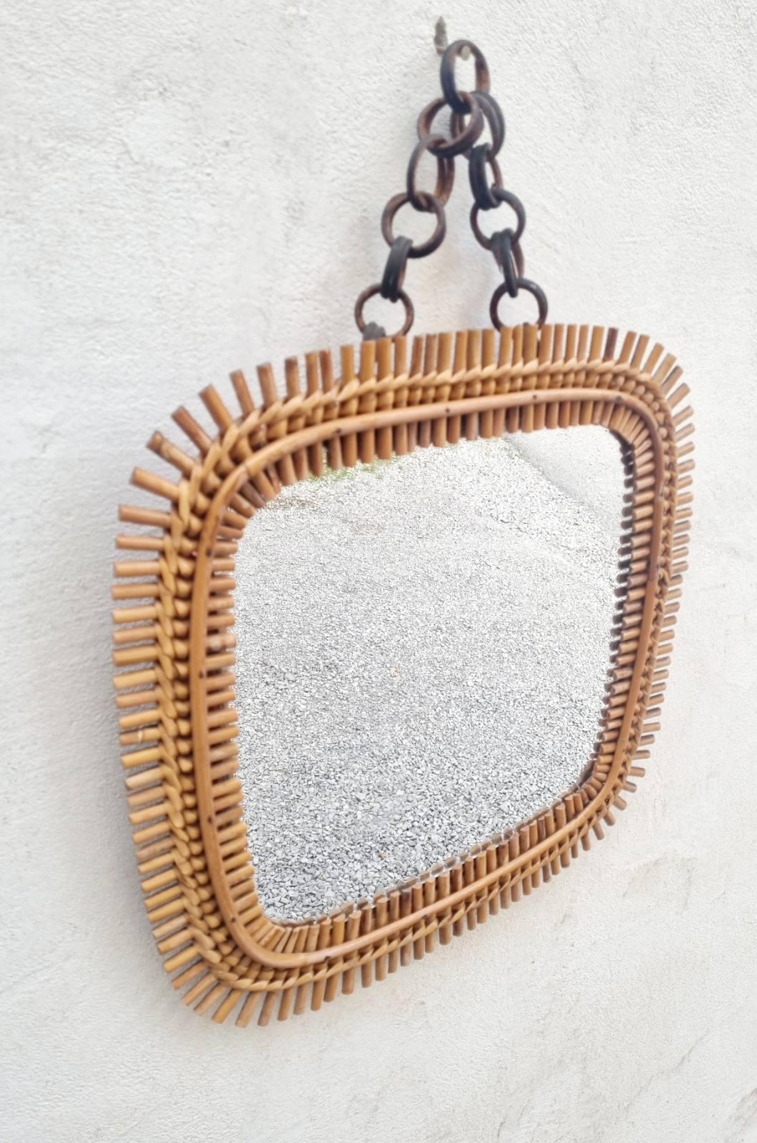 Italian Rattan & Bamboo Squared Wall Mirror Designed by Olaf Von Bohr, Italy 60s For Sale 9
