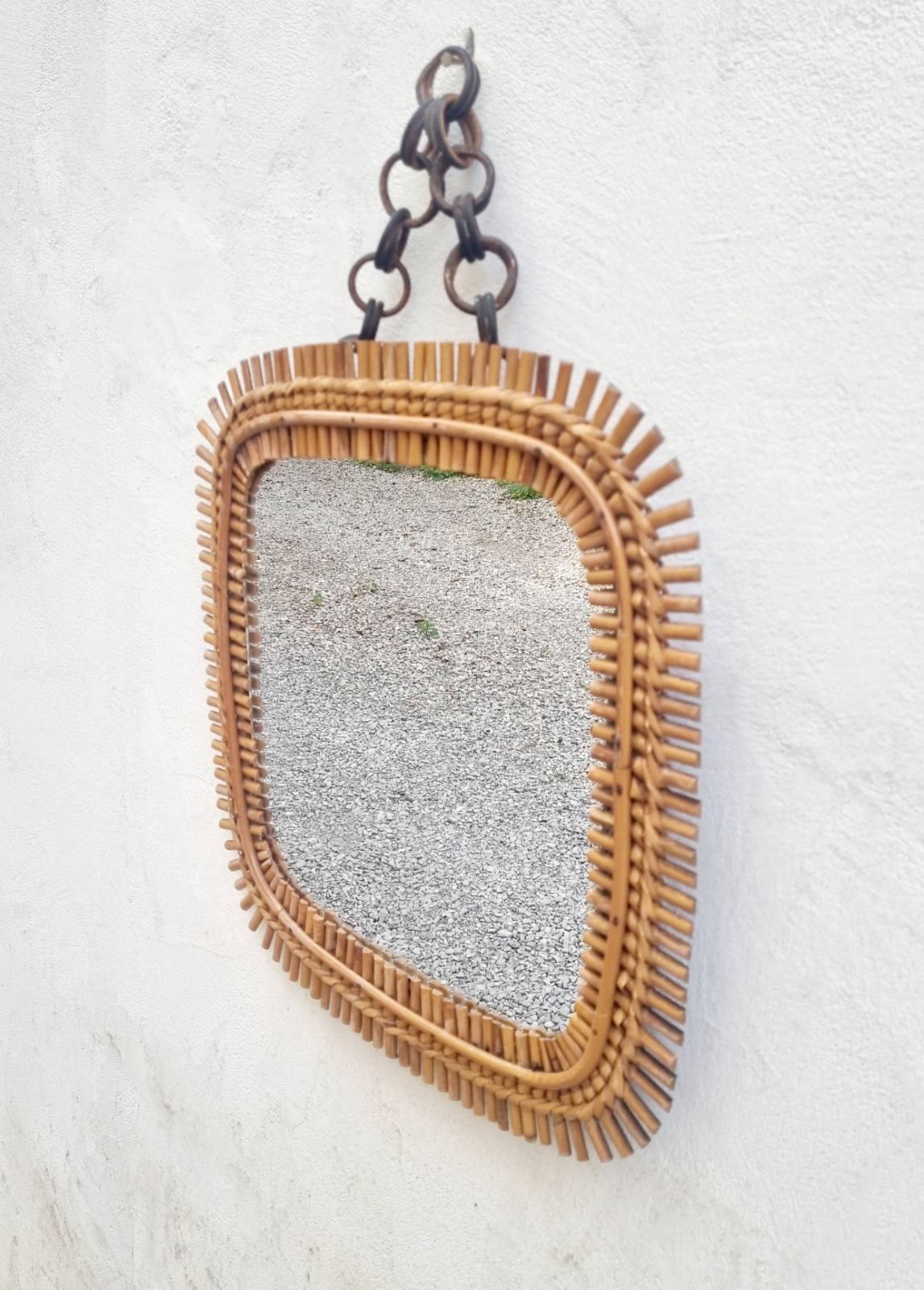 Italian Rattan & Bamboo Squared Wall Mirror Designed by Olaf Von Bohr, Italy 60s For Sale 10