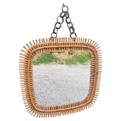 Espejo de pared cuadrado italiano de ratán y bambú diseñado por Olaf von Bohr, Italia Años 60