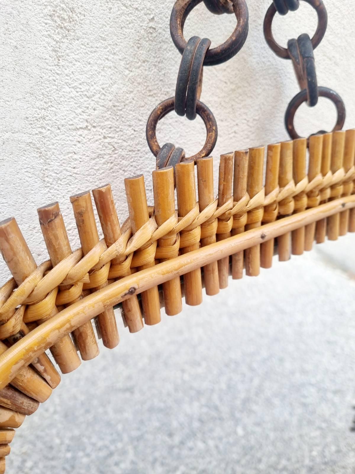Mid-Century Modern Italian Rattan & Bamboo Squared Wall Mirror Designed by Olaf Von Bohr, Italy 60s For Sale