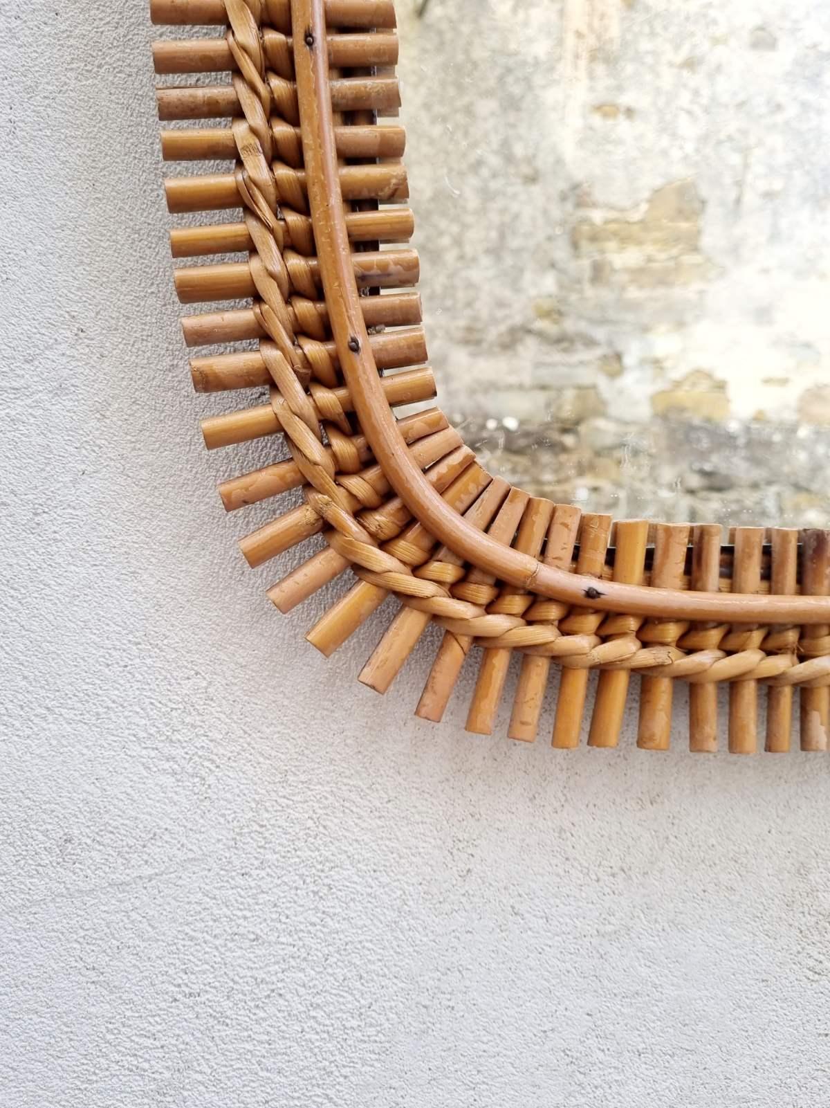 Italian Rattan & Bamboo Squared Wall Mirror Designed by Olaf Von Bohr, Italy 60s For Sale 2
