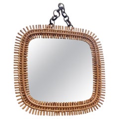 Italian Rattan & Bamboo Squared Wall Mirror Designed by Olaf Von Bohr, Italy 60s