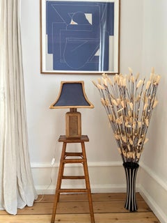 Italian Rattan/Bamboo Table Lamp with Hand-Sewn Textile Shade 1960s