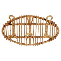 Vintage Italian Rattan Bamboo Wall Coat Rack Attributed to Franco Albini, Italy, 70s