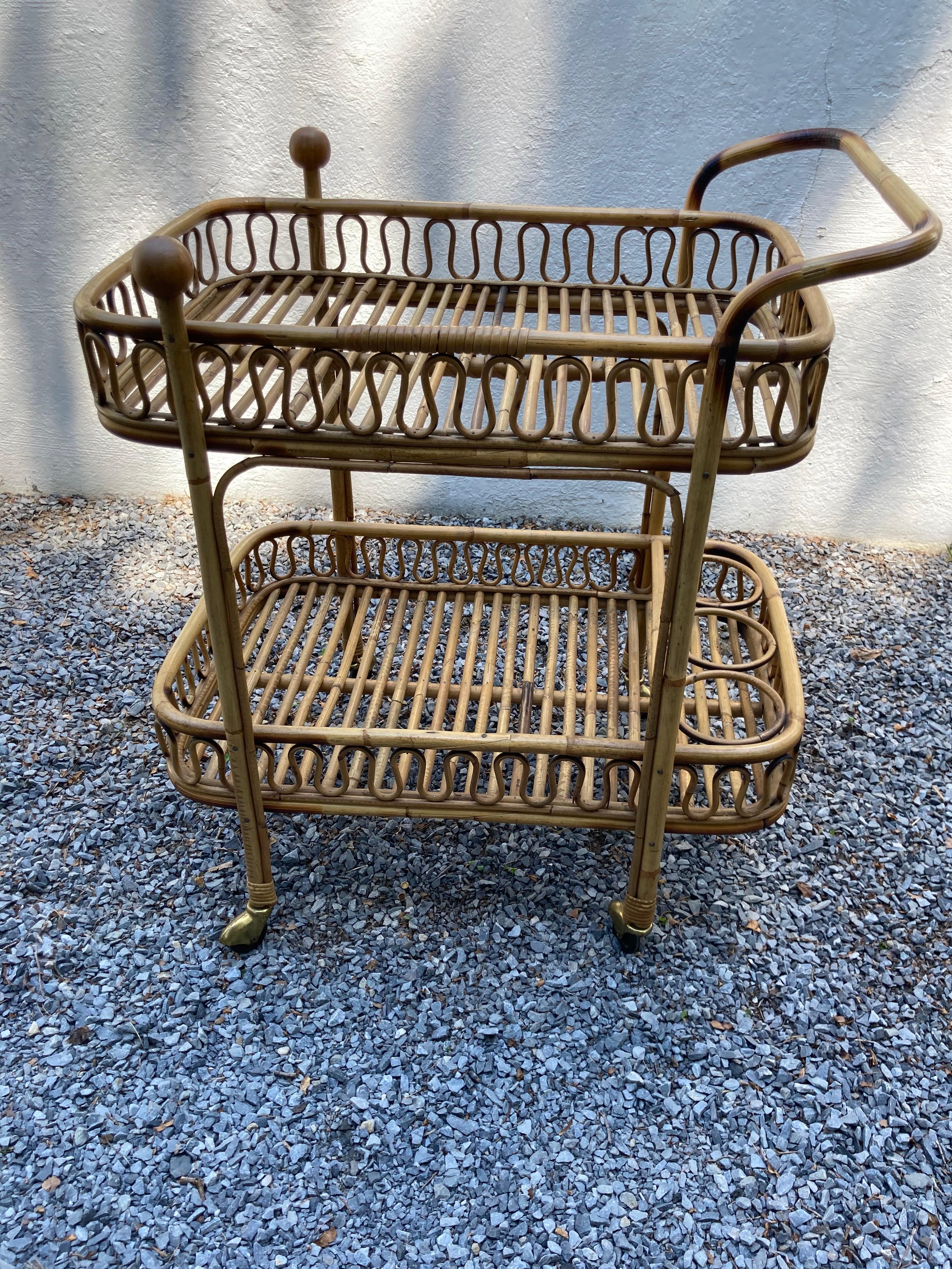 Italian Rattan Bar Cart In Good Condition For Sale In East Hampton, NY